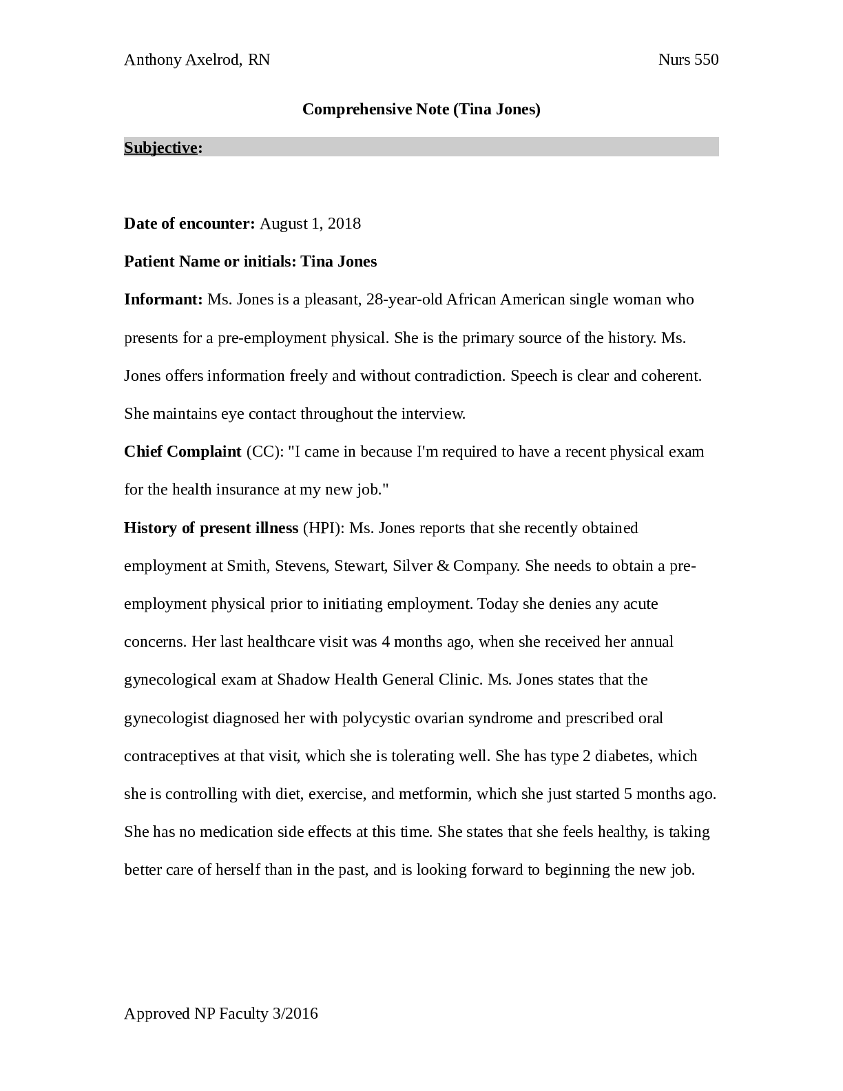 Preview image of Comprehensive Note (Tina Jones document