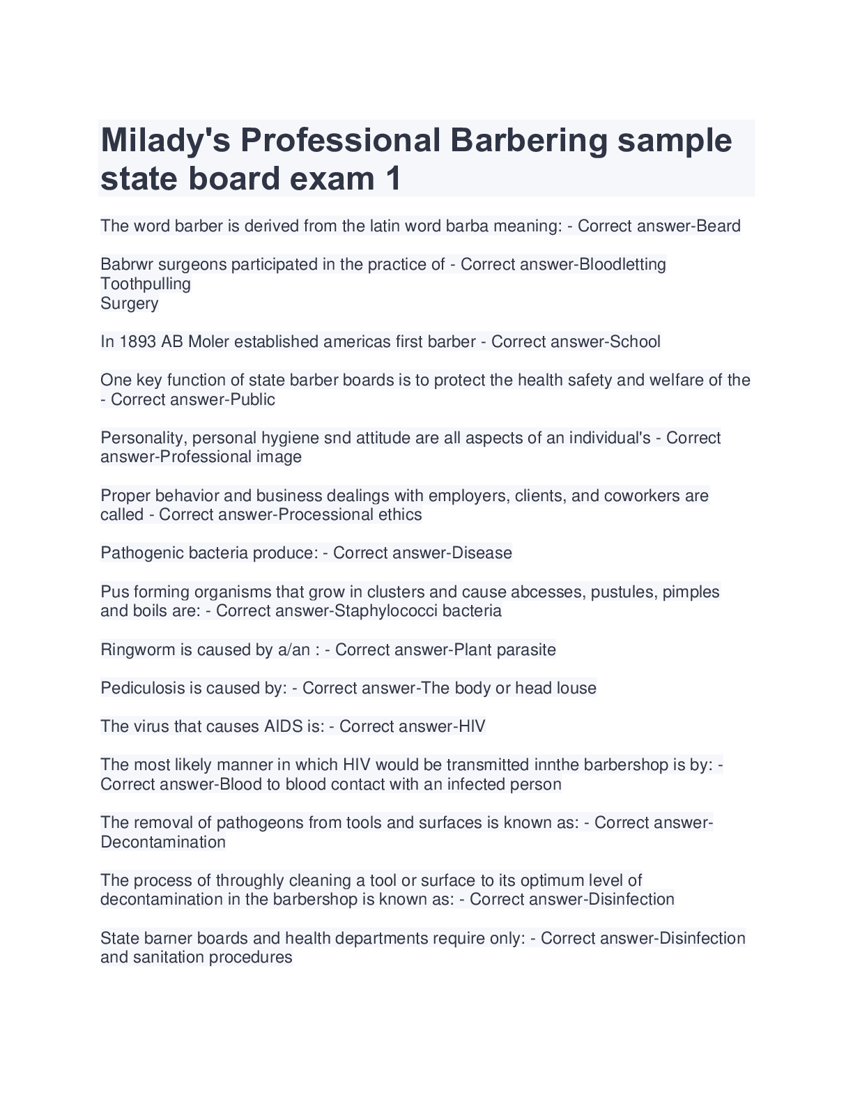 Preview of Cosmetology State board examquestions and answers 20222023Graded A+ Version1 -3