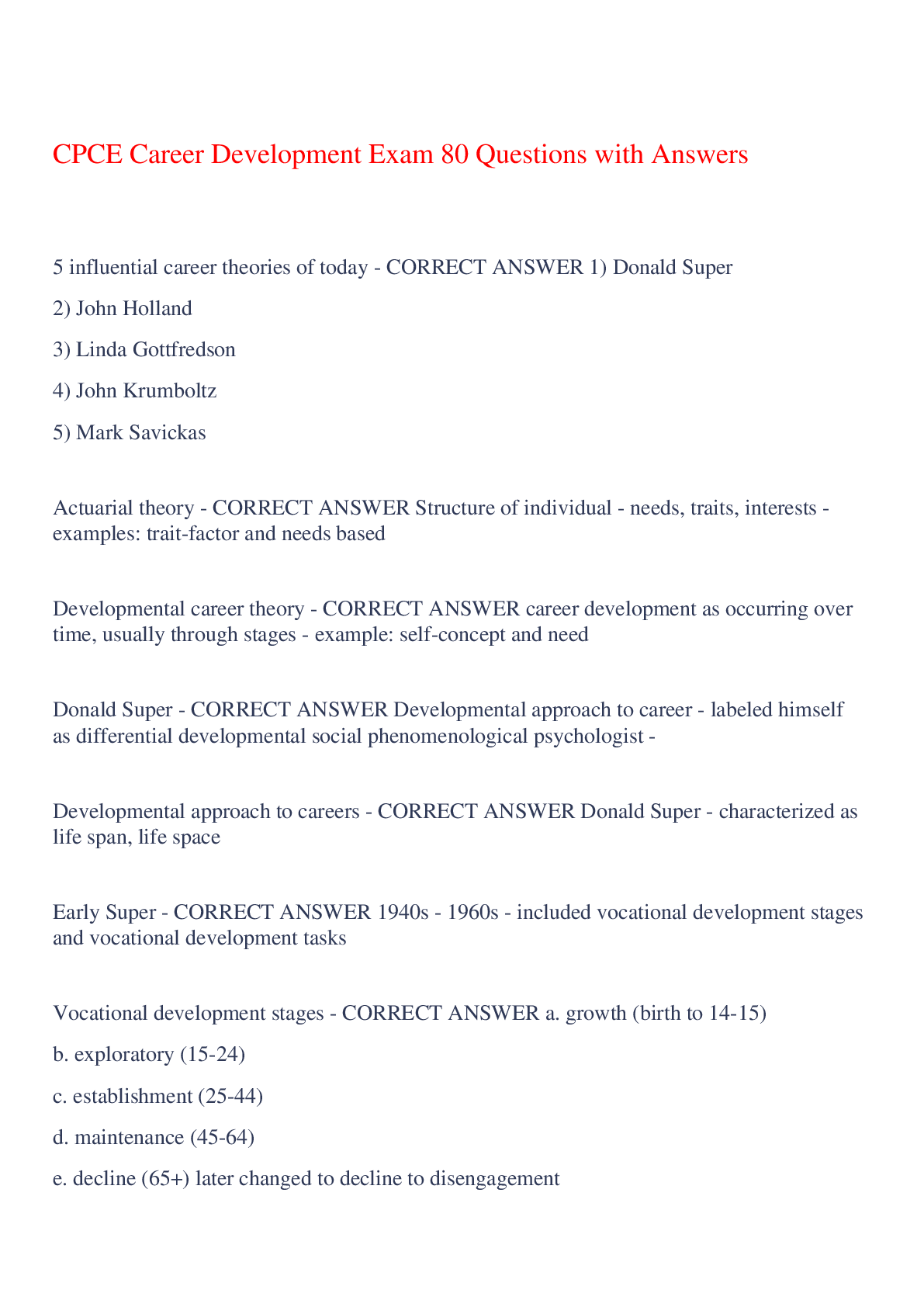 Preview image for CPCE Career Development Exam 80 Questions with Answers ,100% CORRECT