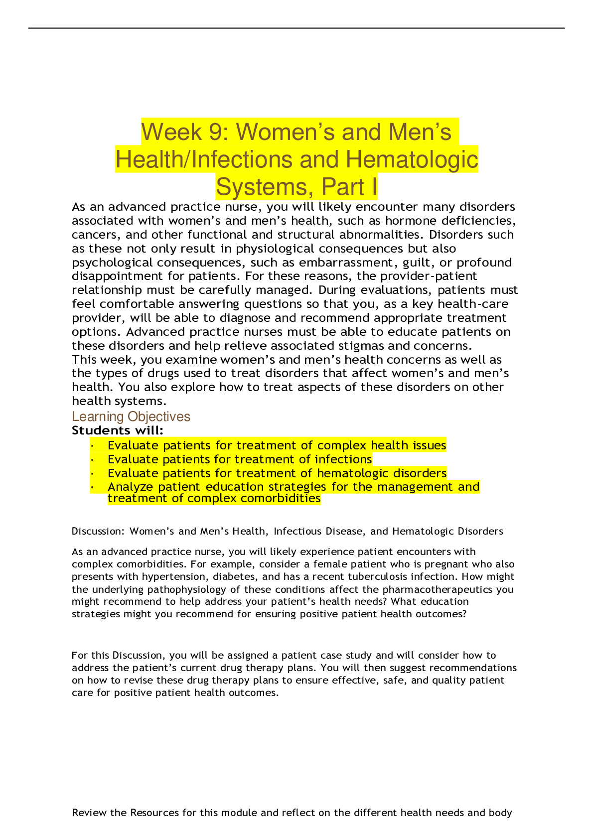 Preview image for Week 9: Women’s and Men’s Health/Infections and Hematologic Systems, Part I