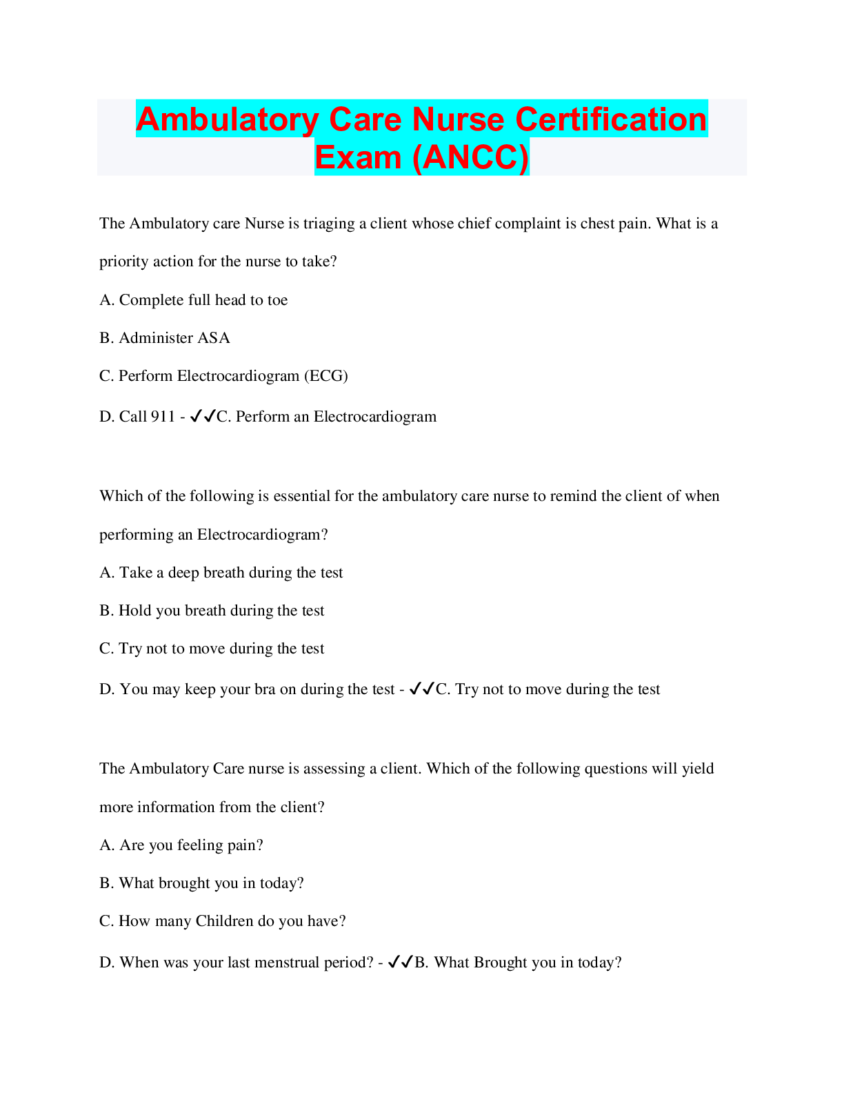 Ambulatory Care Nurse Certification Exam (ANCC)