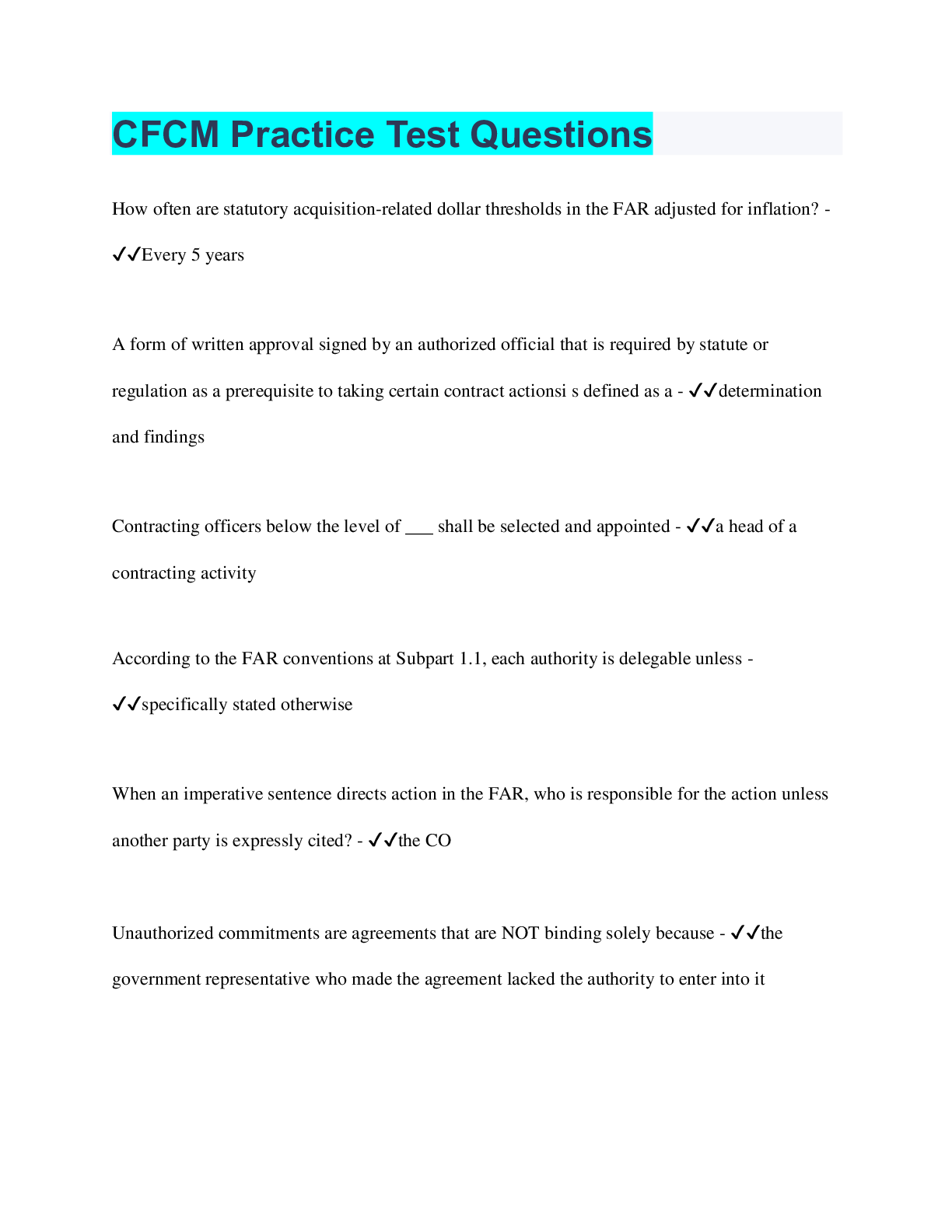 Preview image of CFCM Practice Test Questions document