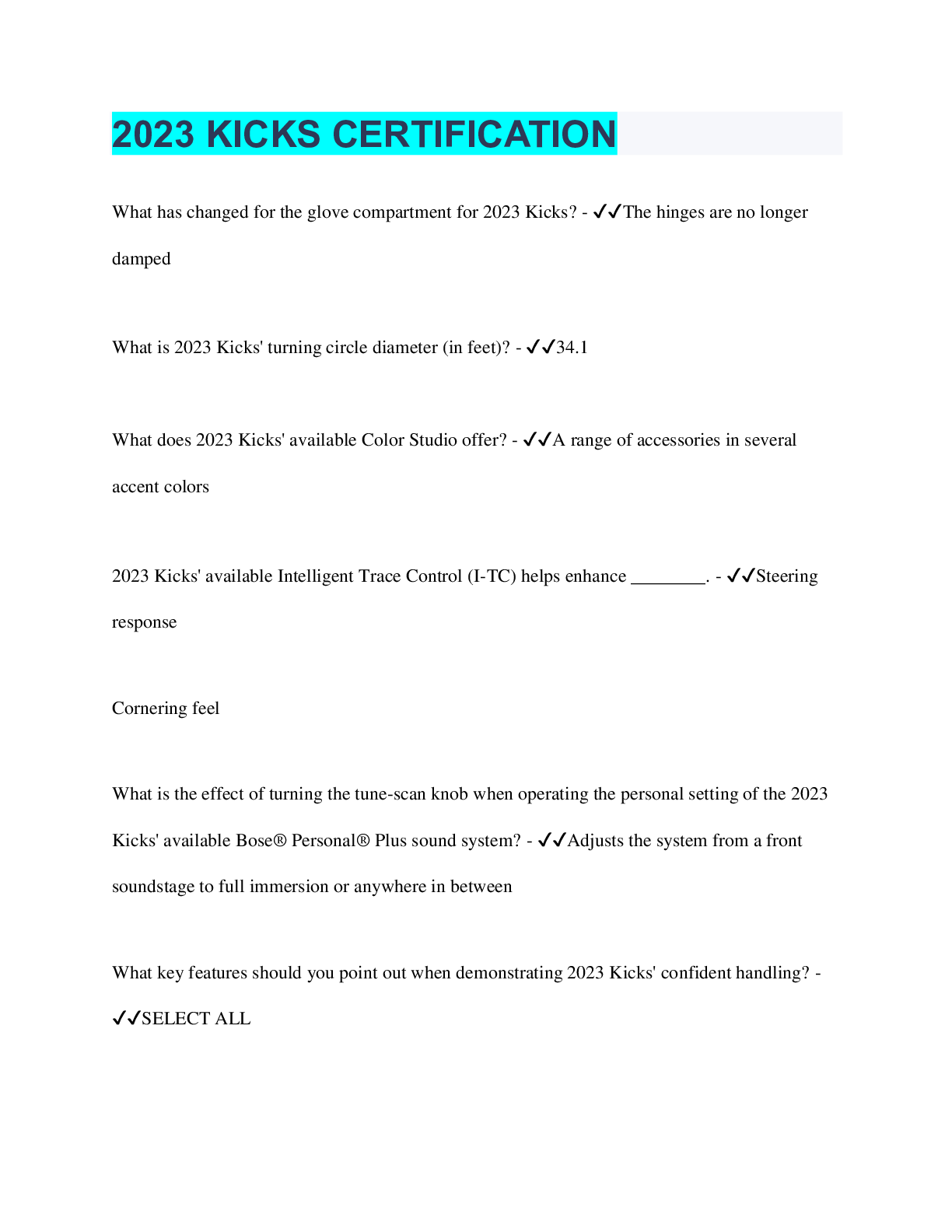 2023 KICKS CERTIFICATION Browsegrades