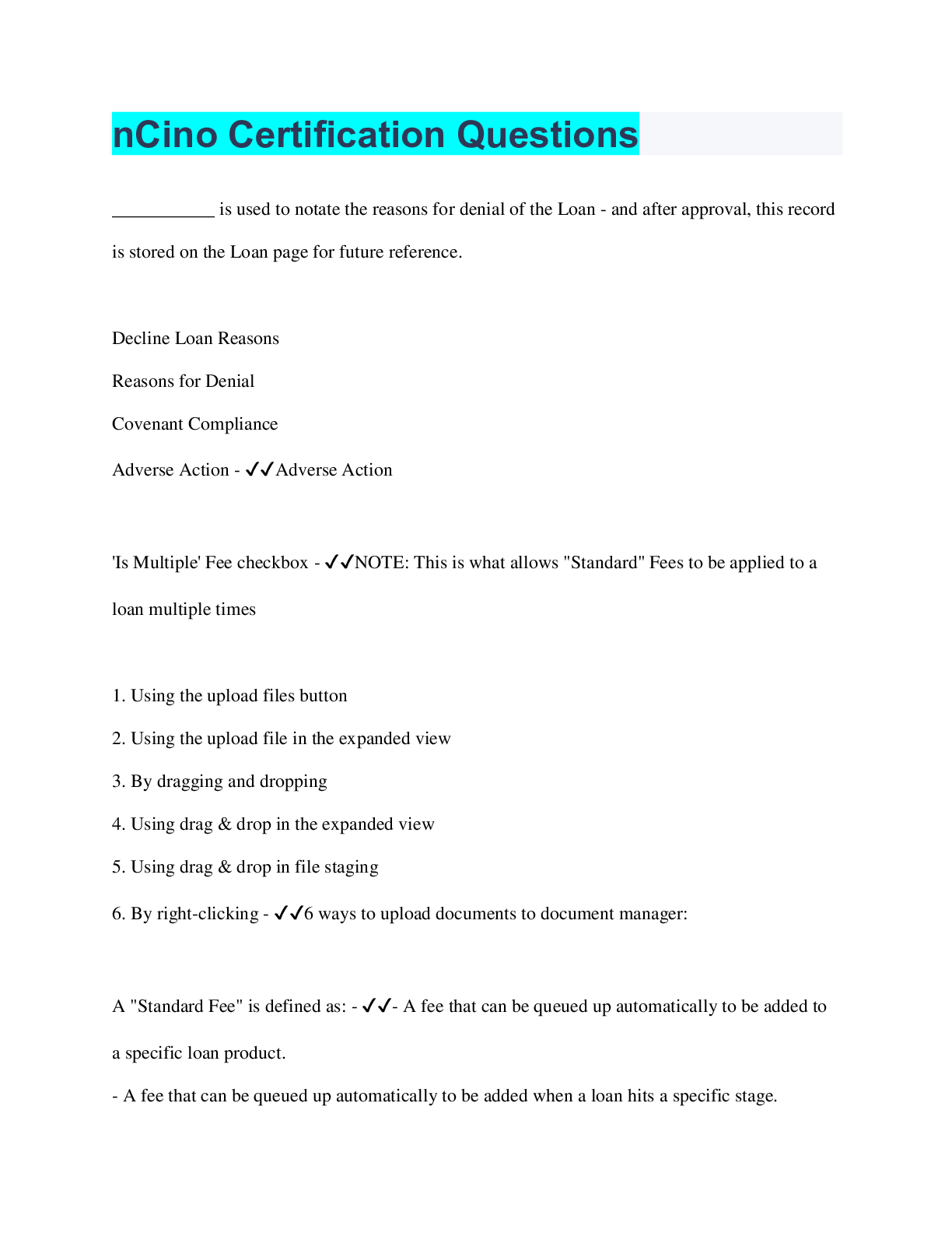 Preview image of nCino Certification Questions document