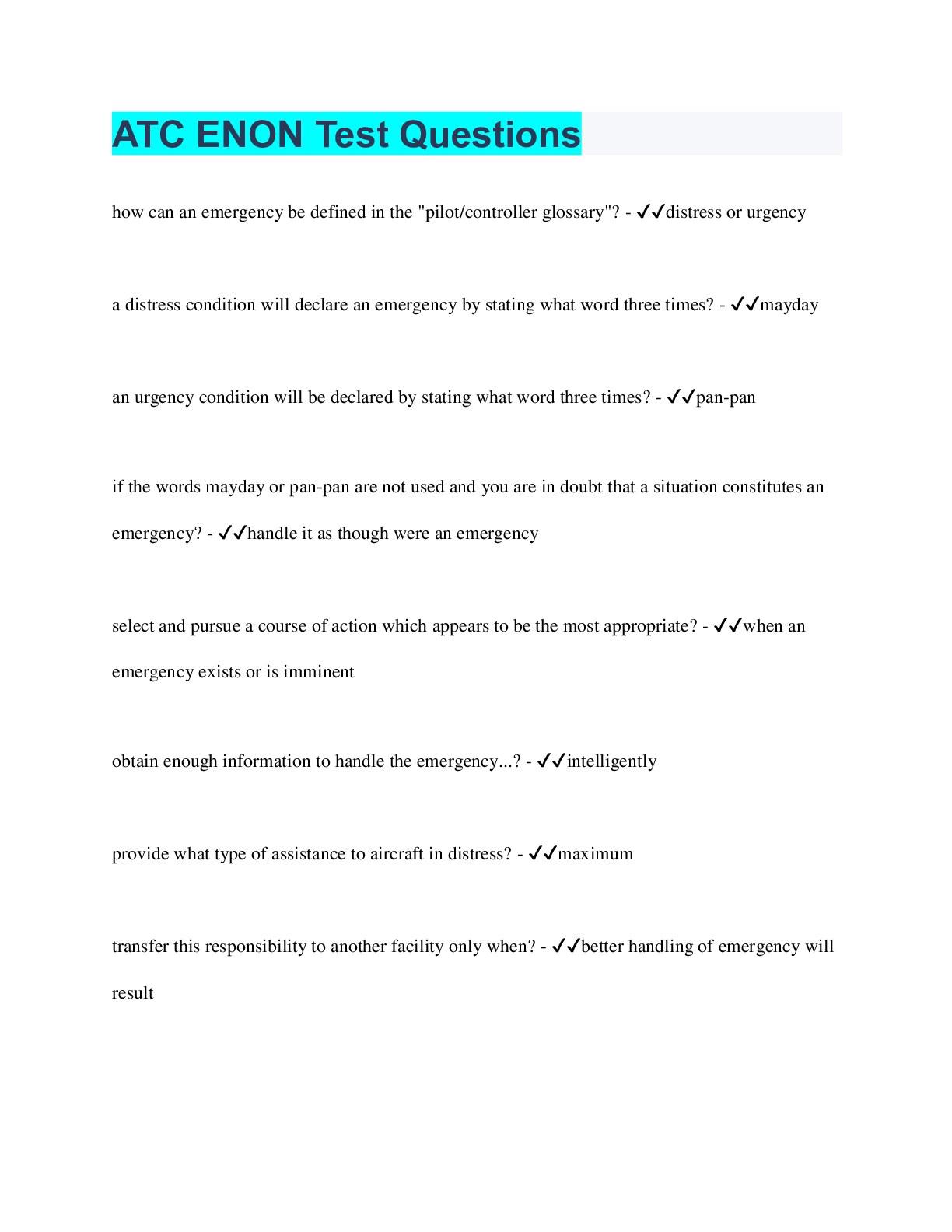 Preview image of ATC ENON Test Questions document