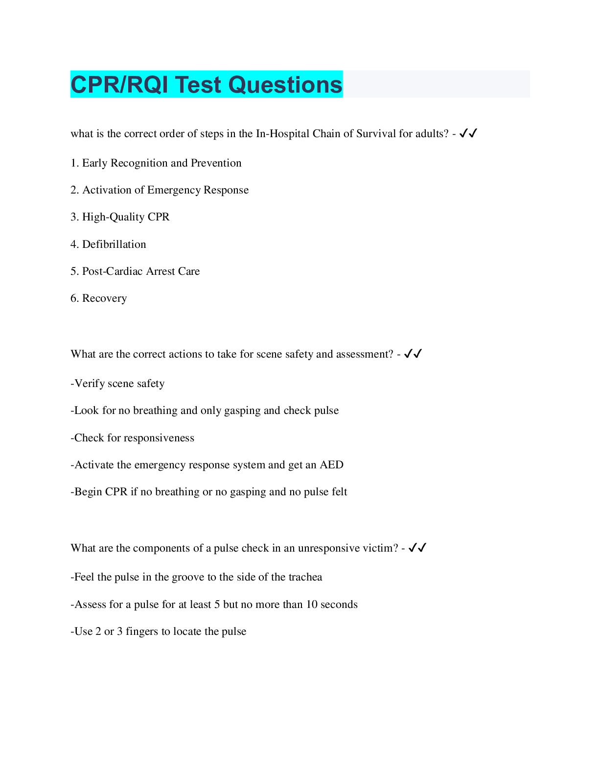 Preview image of CPR/RQI Test Questions document