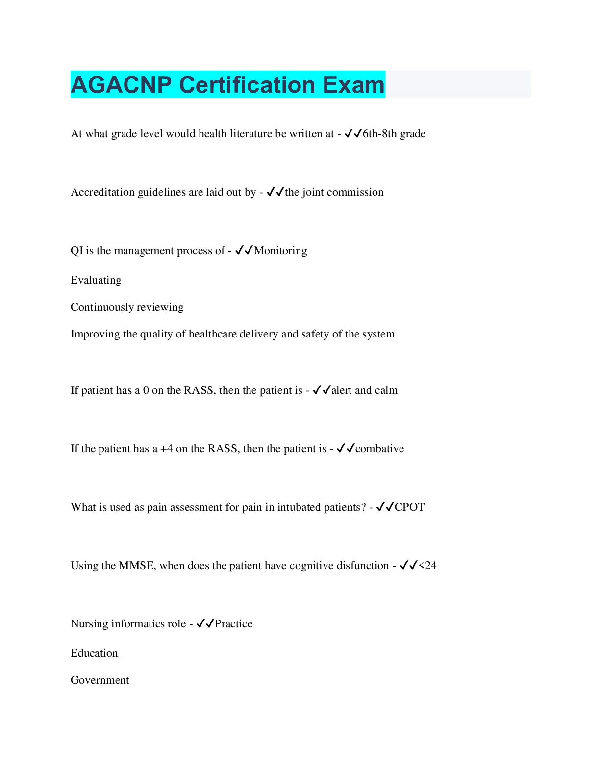 Preview image of AGACNP Certification Exam document