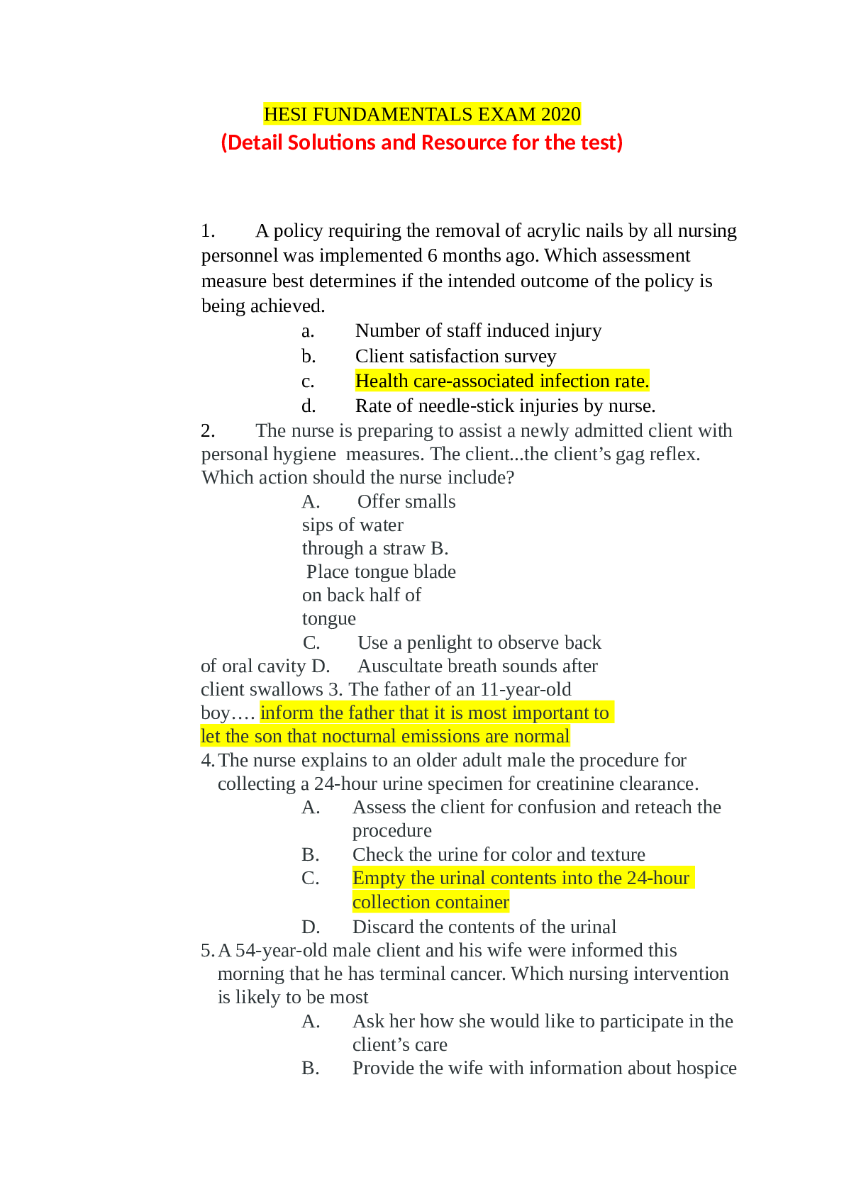 Preview image of HESI FUNDAMENTALS EXAM 2020 document