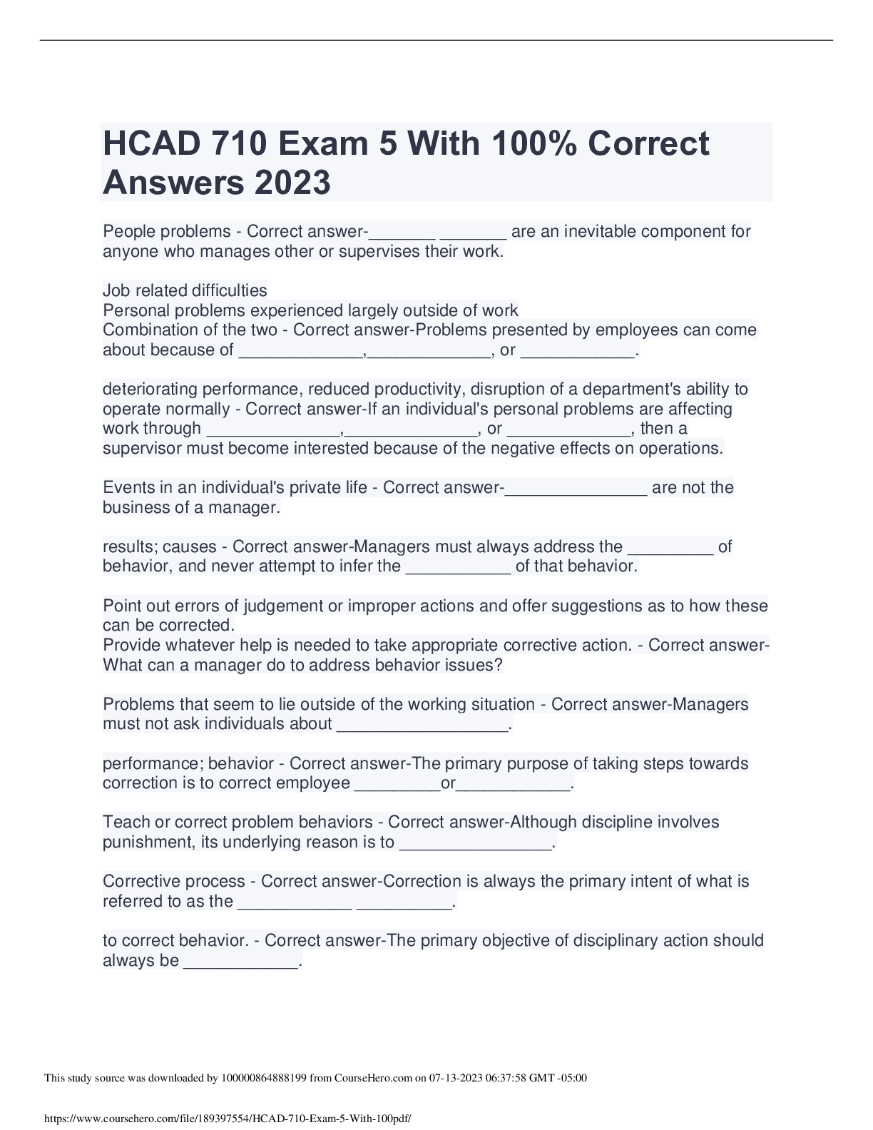 Preview of HCAD 710 Exam 3-5 with 100% CorrectAnswers 2023