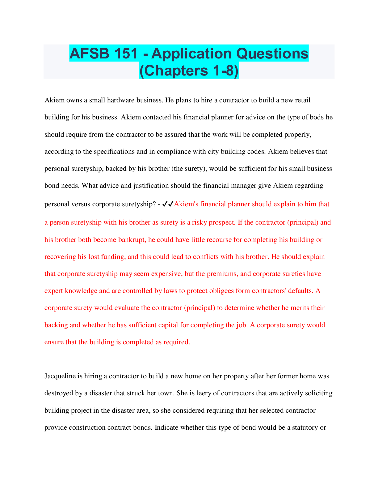 Preview image of AFSB 151 - Application Questions (Chapters 1-8) document