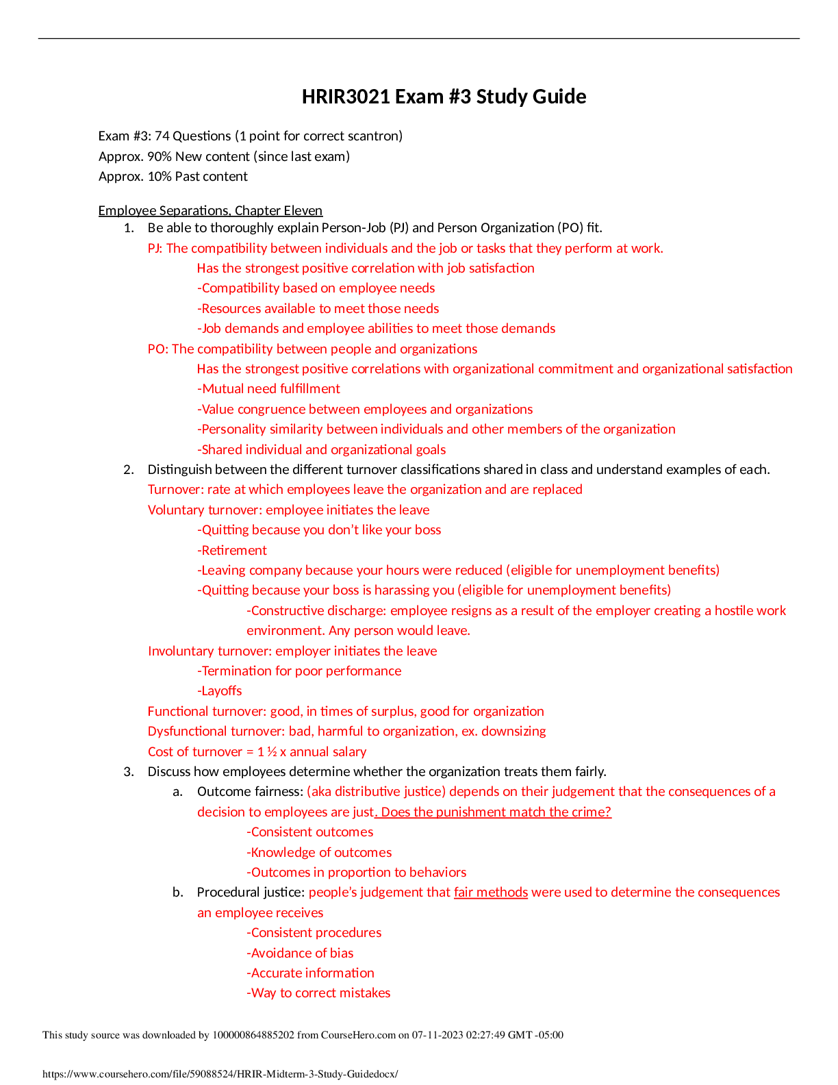 Preview image of HRIR3021 Exam #3 Study Guide Vesion 2 document