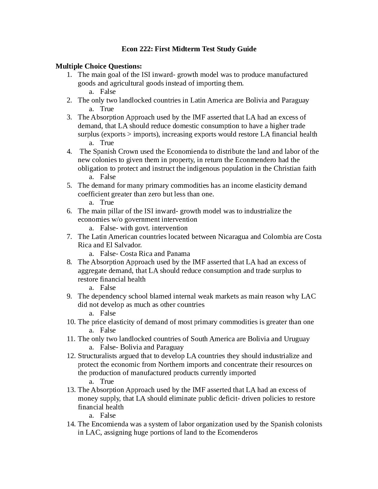 Preview image of Econ 222 First Midterm Test Study Guide document