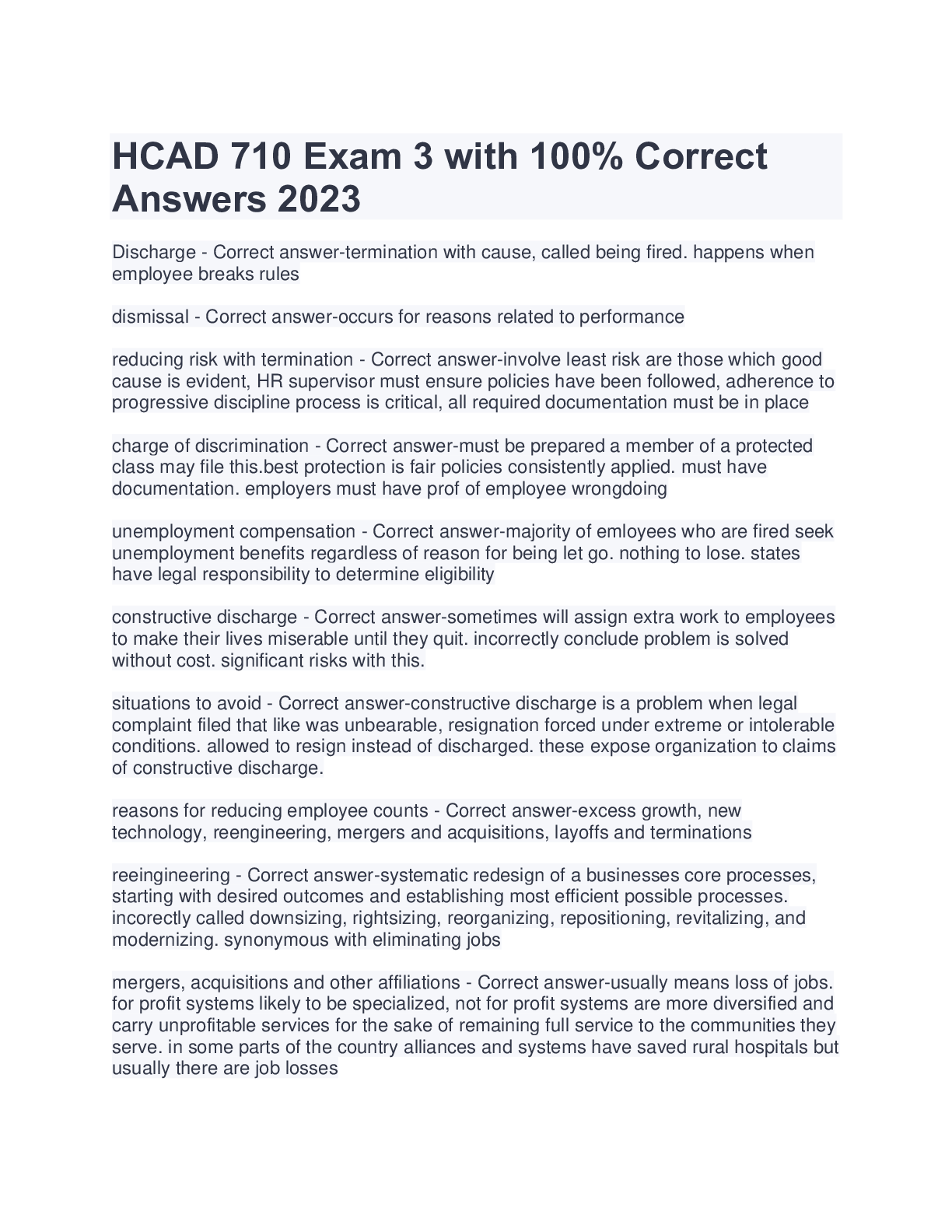 Preview of HCAD 710 Exam 3 with 100% CorrectAnswers 2023