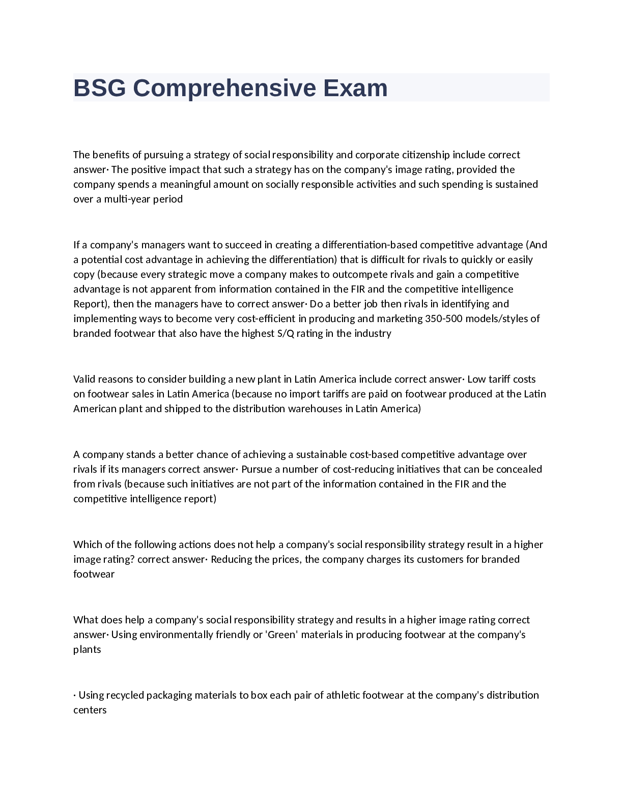 Preview image of BSG Comprehensive Exam 2023 document