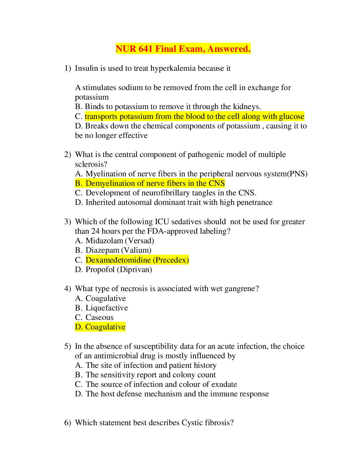 Preview image of NUR 641 Final Exam, Answered. document