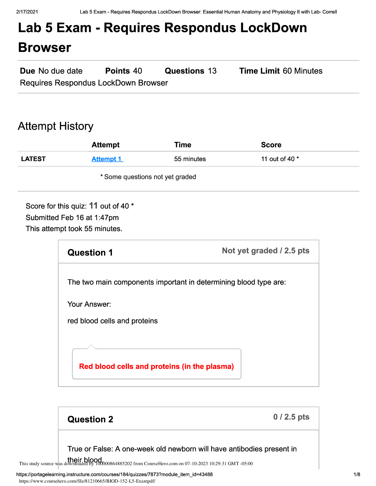 BIOD 152 LAB 5 EXAM 2023