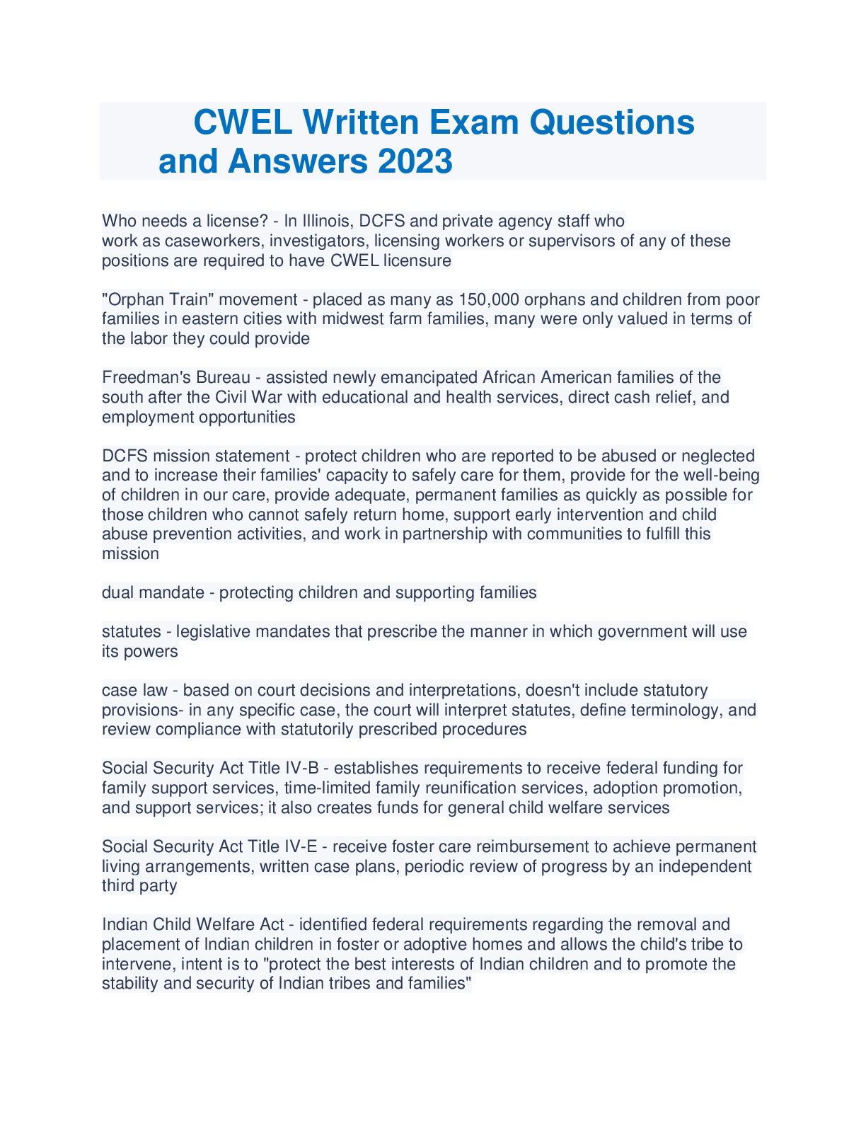 Preview image for CWEL Written Exam Questions and Answers 2023