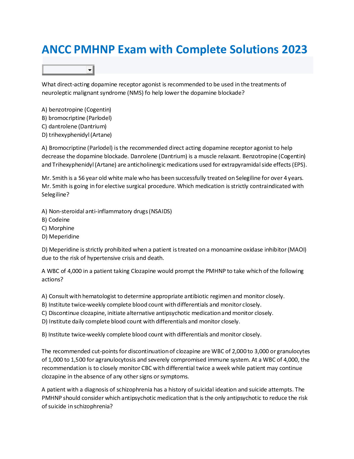 Preview image of ANCC PMHNP Exam with Complete Solutions 2023 document