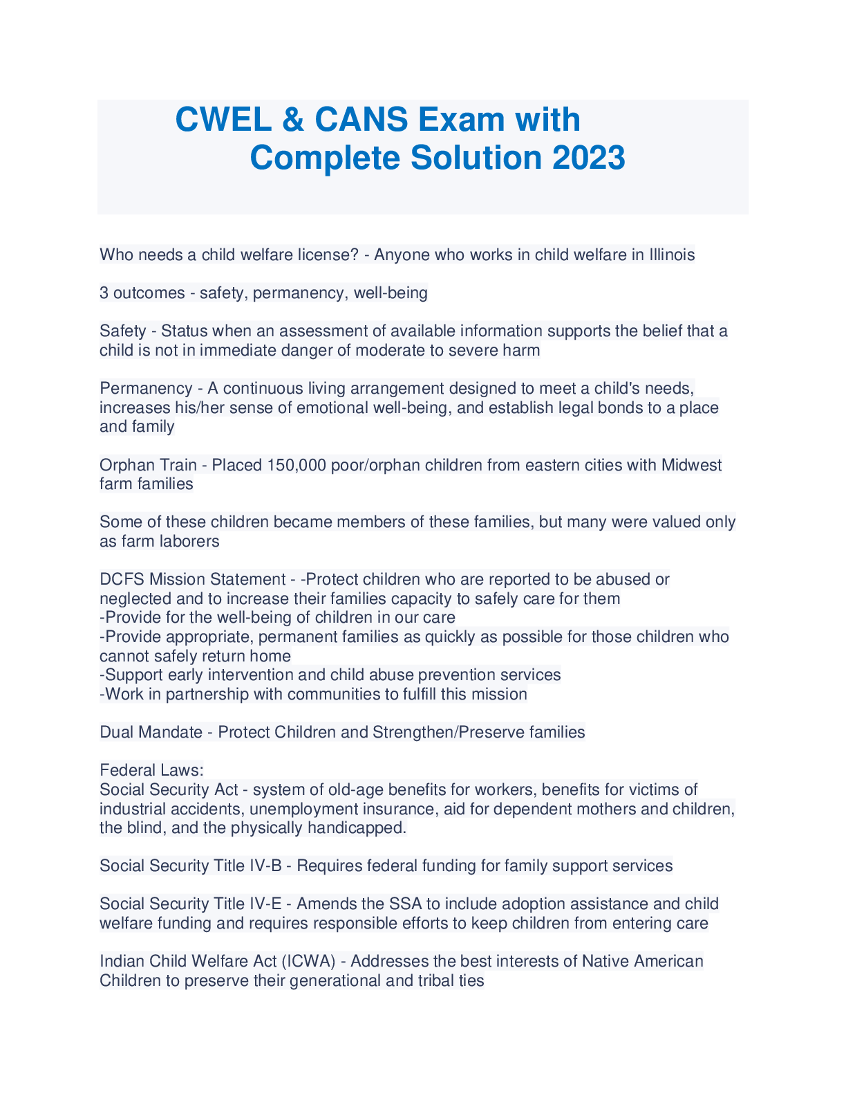 Preview image of CWEL & CANS Exam with Complete  Solution 2023 document