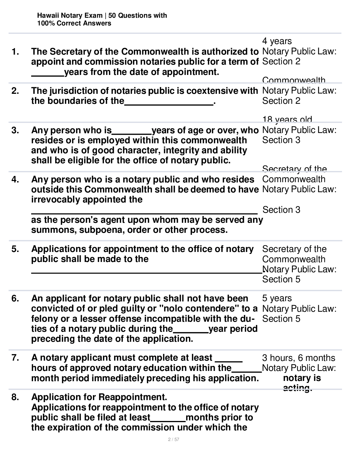 Preview image for Hawaii Notary Exam  50 Questions with 100% Correct Answers