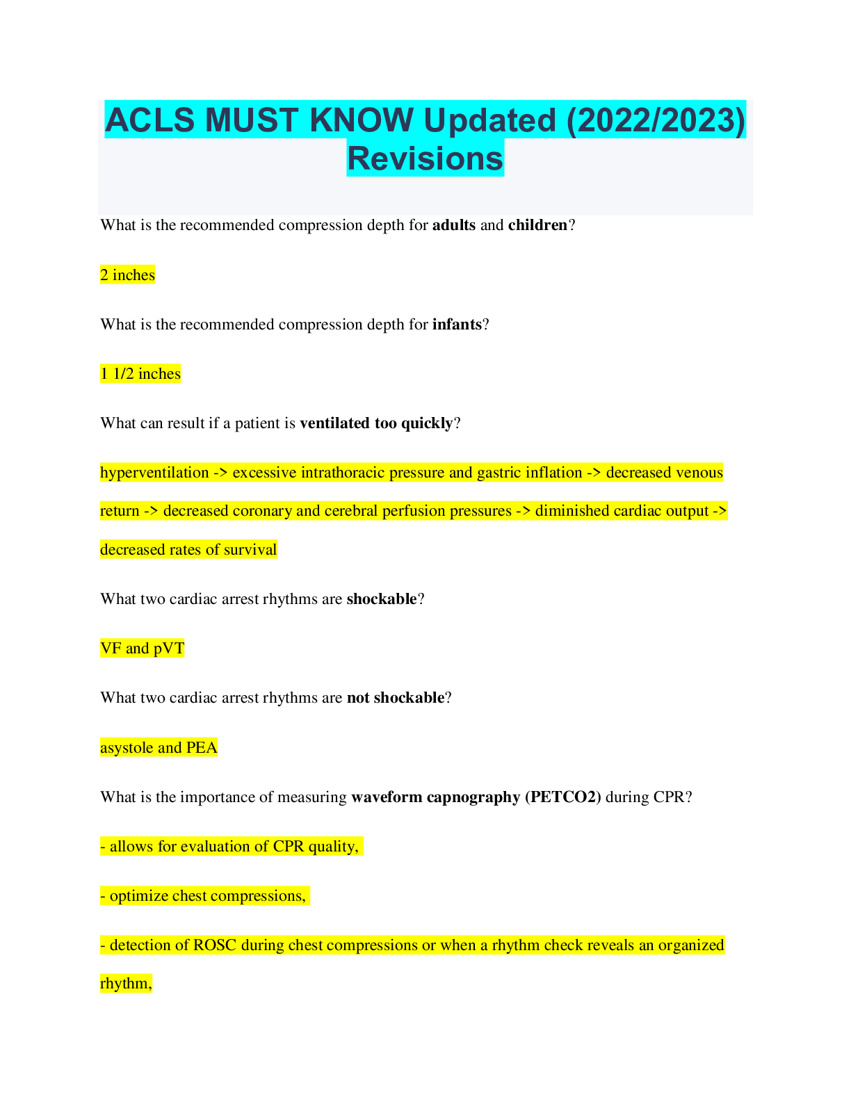 Preview image of ACLS MUST KNOW Updated (2022/2023) Revisions document