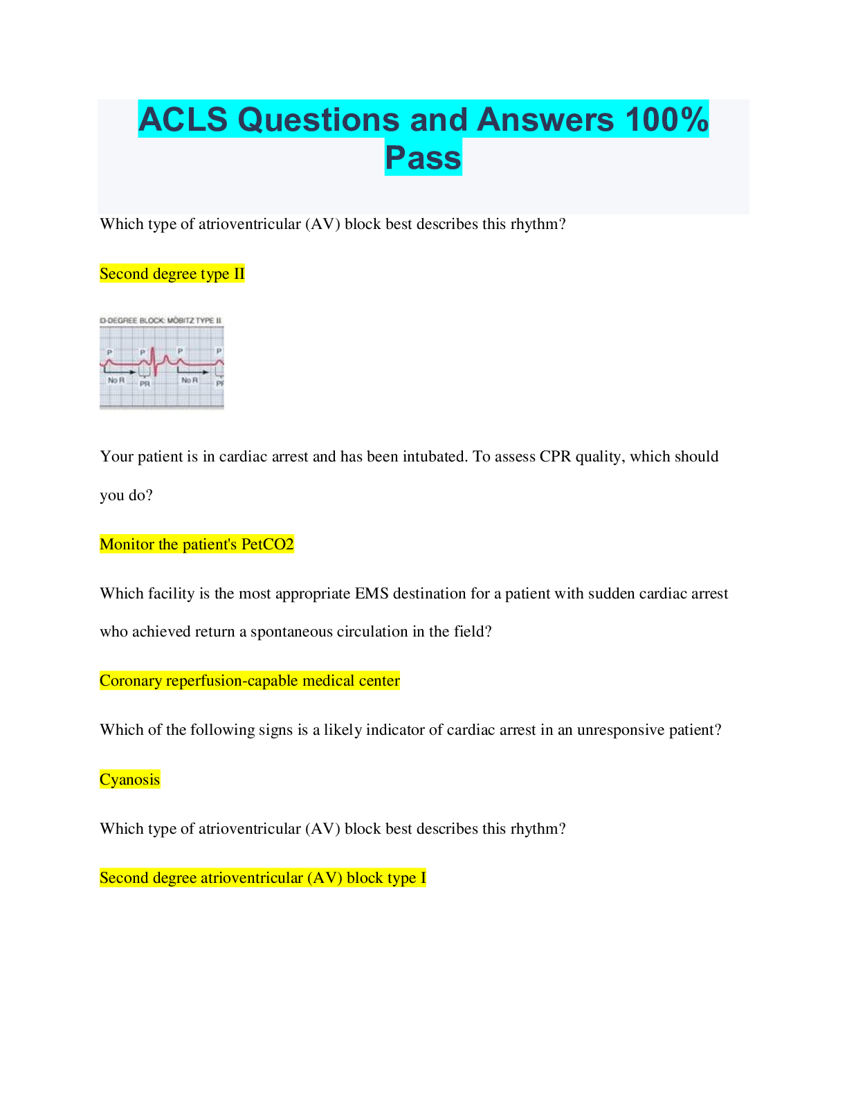 Preview of ACLS Questions and Answers 100% Pass