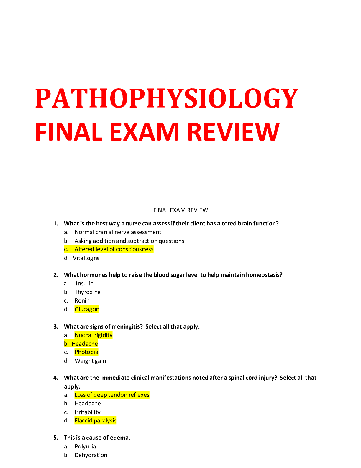 Preview image of PATHOPHYSIOLOGY  FINAL EXAM REVIEW document