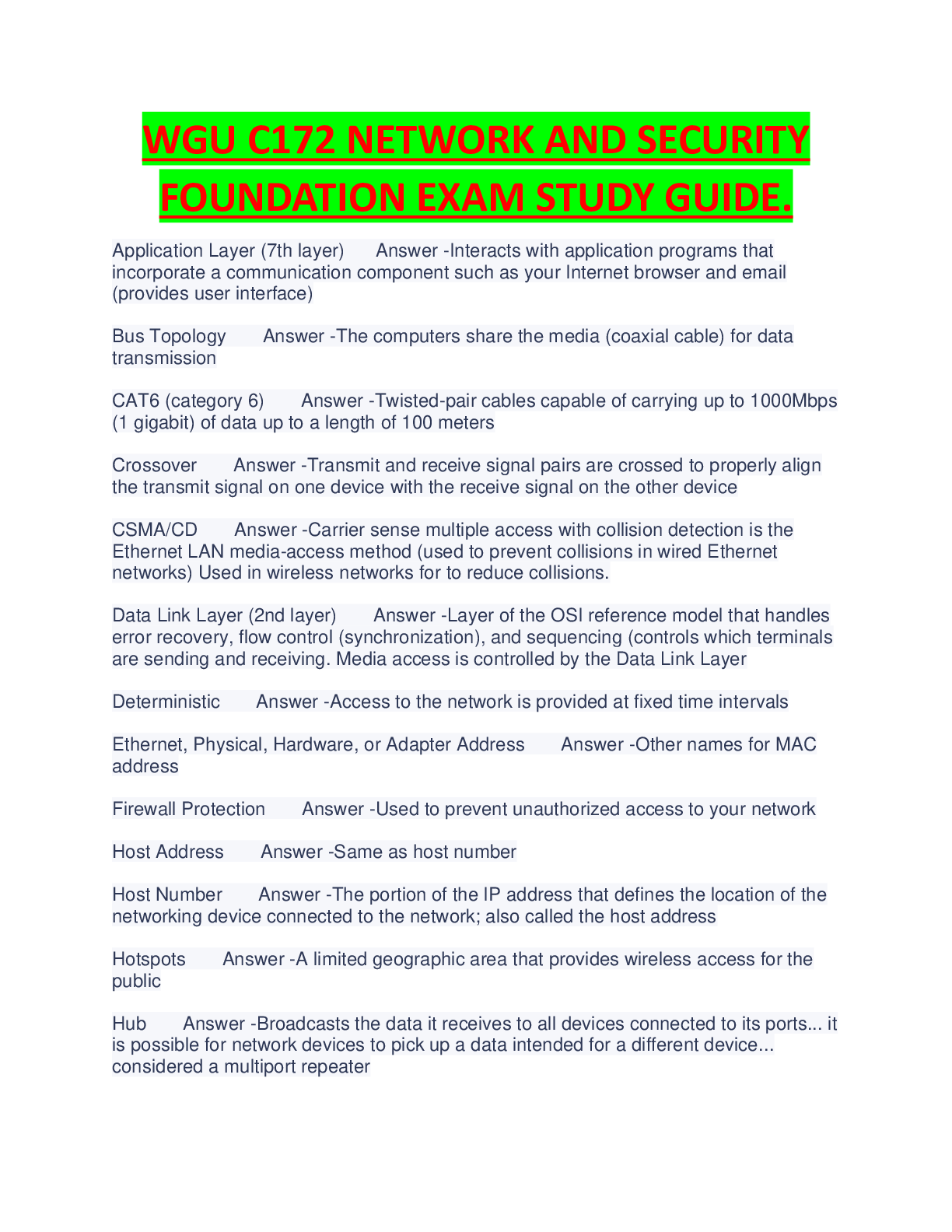 Preview image of WGU C172 NETWORK AND SECURITY  FOUNDATION EXAM STUDY GUIDE. document