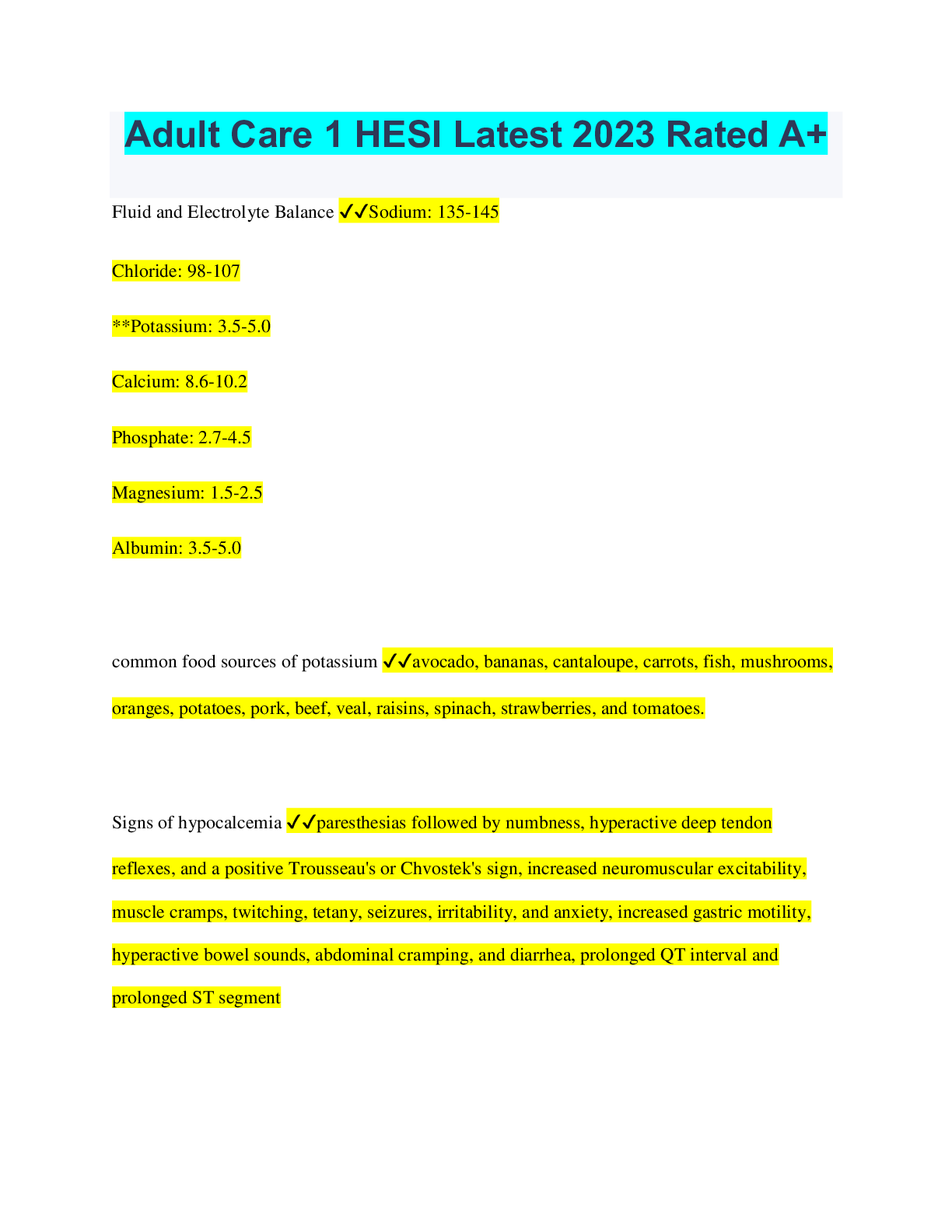 Preview of Adult Care 1 HESI Latest 2023 Rated A+