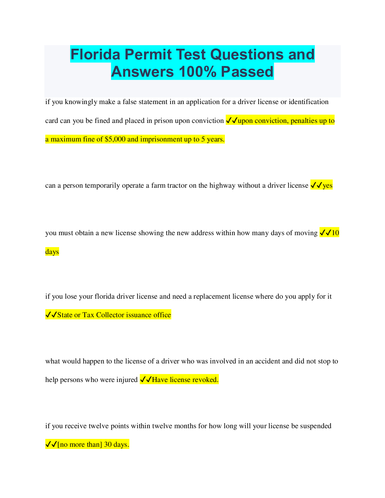 Florida permit test questions and answers 100 passed scholarfriends