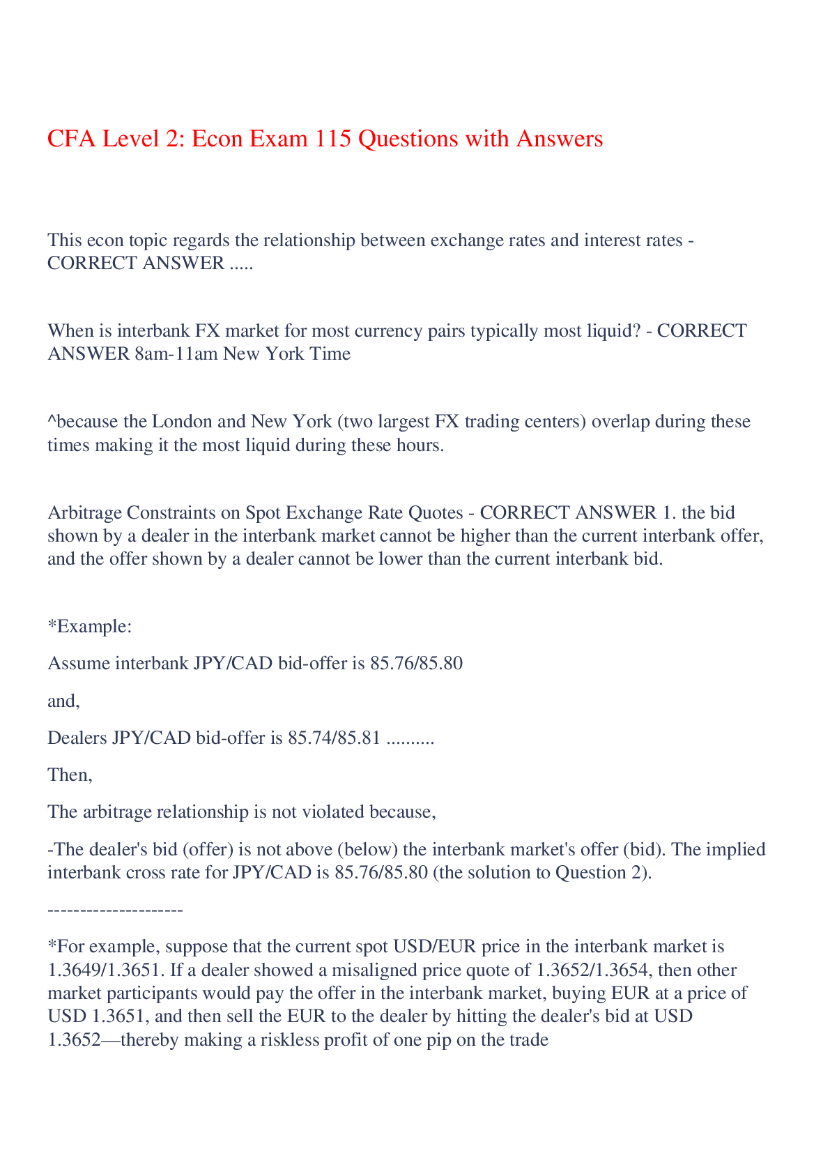 Preview of CFA Level 2: Econ Exam 115 Questions with Answers,100% CORRECT