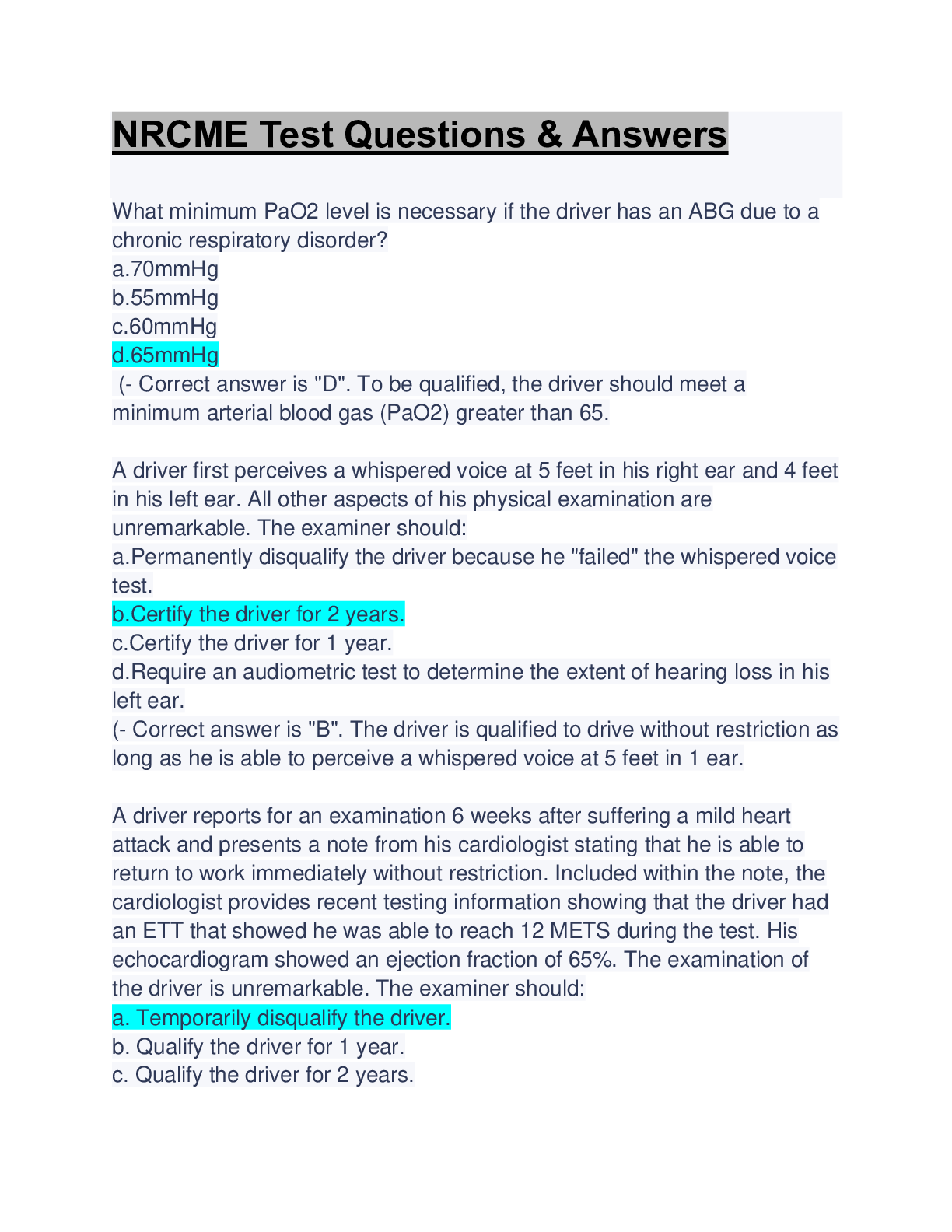 Preview image of NRCME Test Questions & Answers: Updated  Guide Solution document