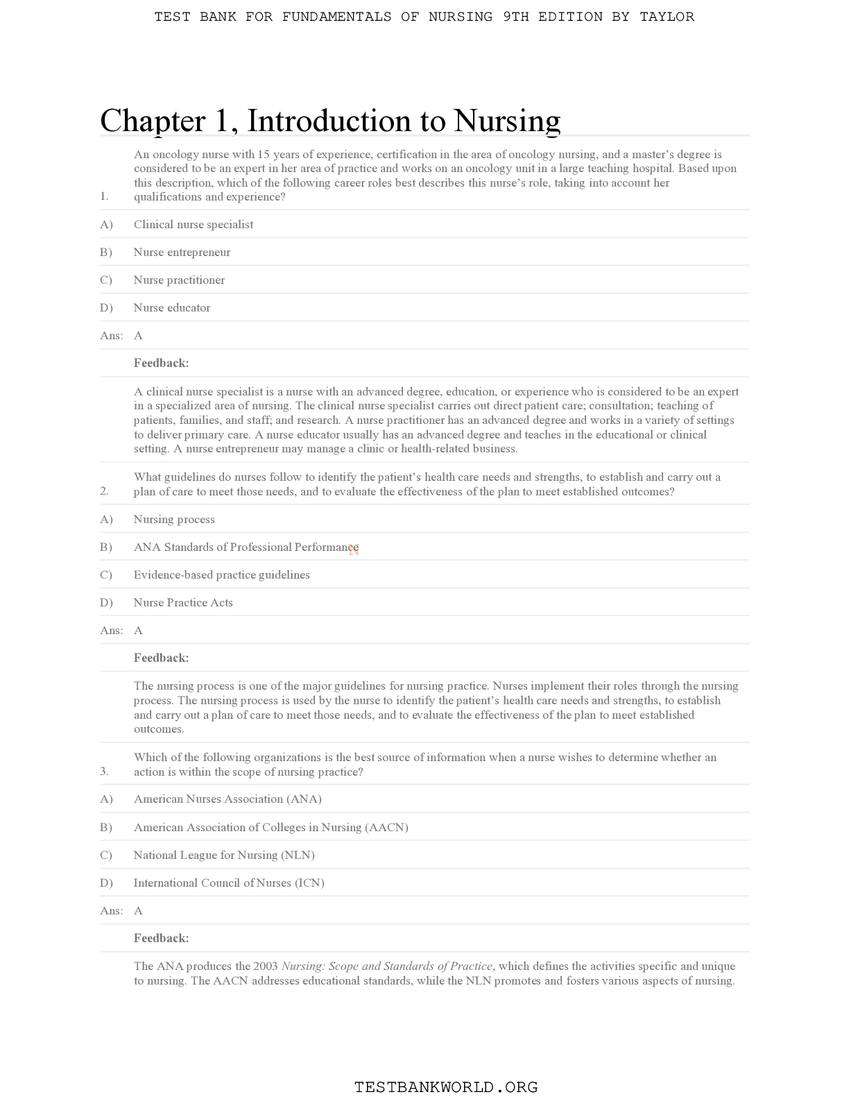 Preview image for Chapter 1, Introduction to Nursing
