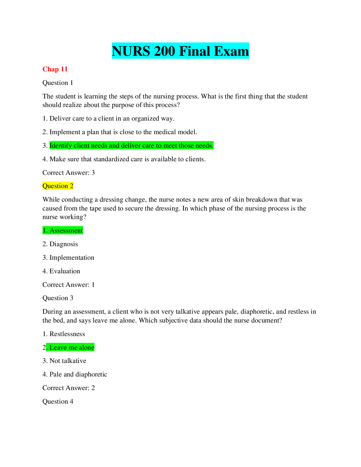 Preview image for NURS 200 Final Exam