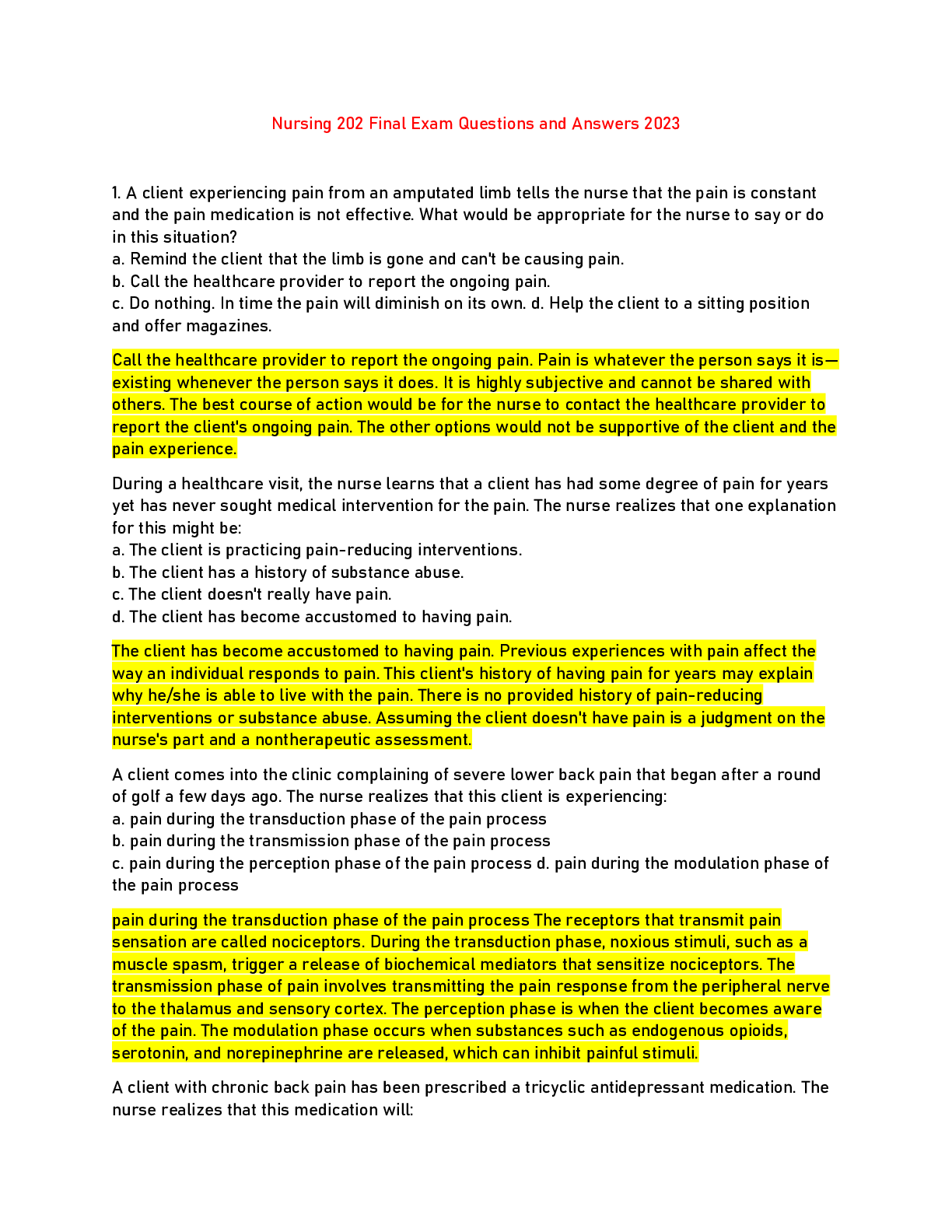 Preview image for Nursing 202 Final Exam Questions and Answers 2023