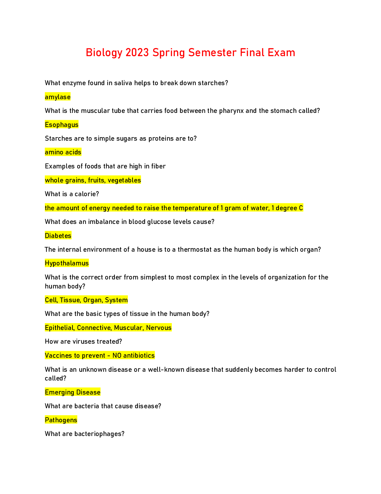 Preview image for Biology 2023 Spring Semester Final Exam