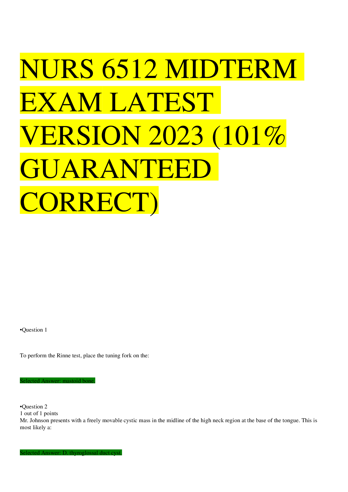 Preview image for NURS 6512 MIDTERM EXAM LATEST VERSION 2023 (101% GUARANTEED CORRECT)