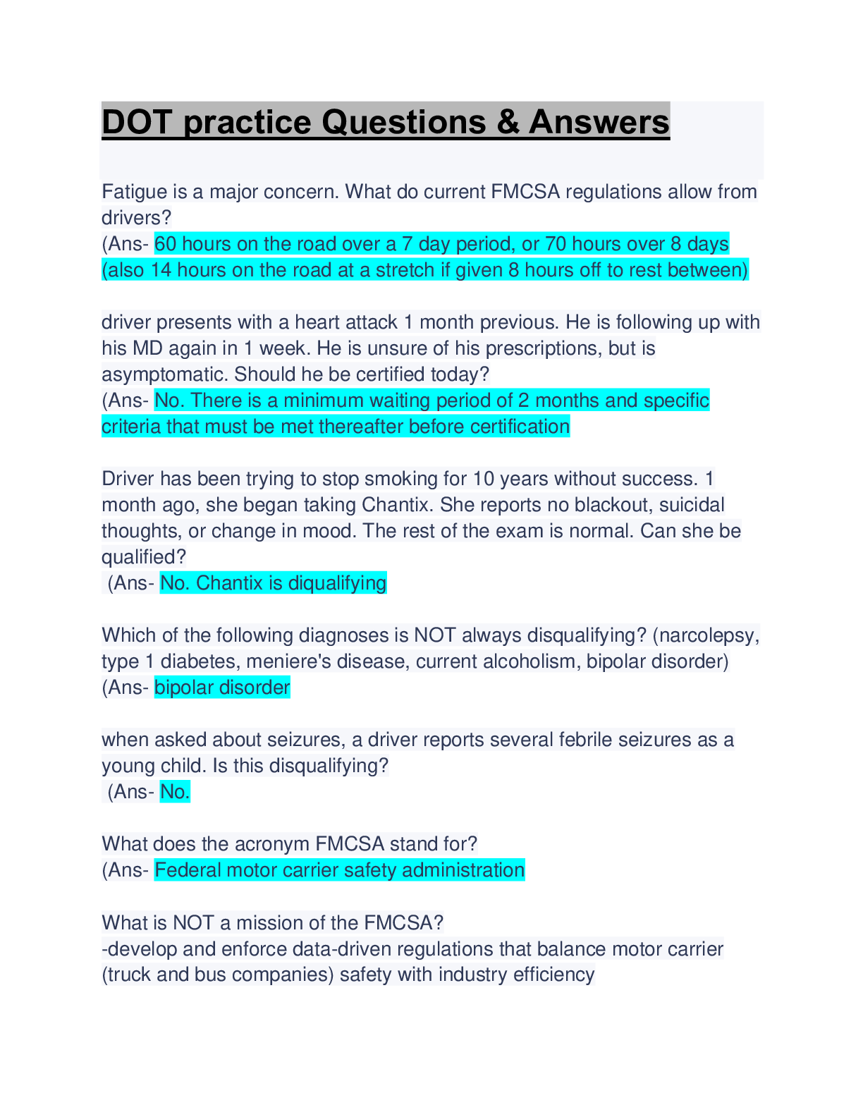 Preview image of DOT practice Questions & Answers: Updated A+ Guide Solution document
