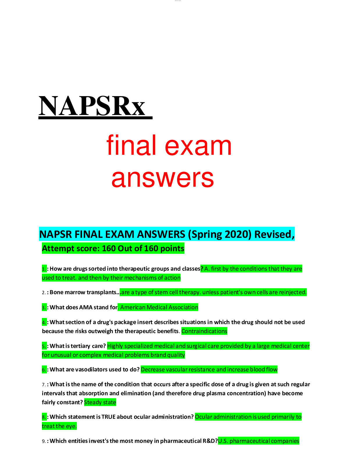 Preview image for NAPSR FINAL EXAM ANSWERS (Spring 2020) Revised,