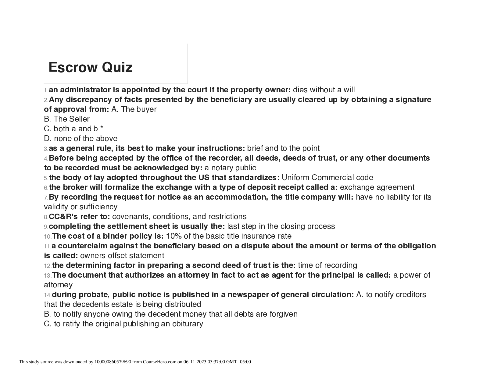 Preview image for Escrow Final Test With Questions And Answers