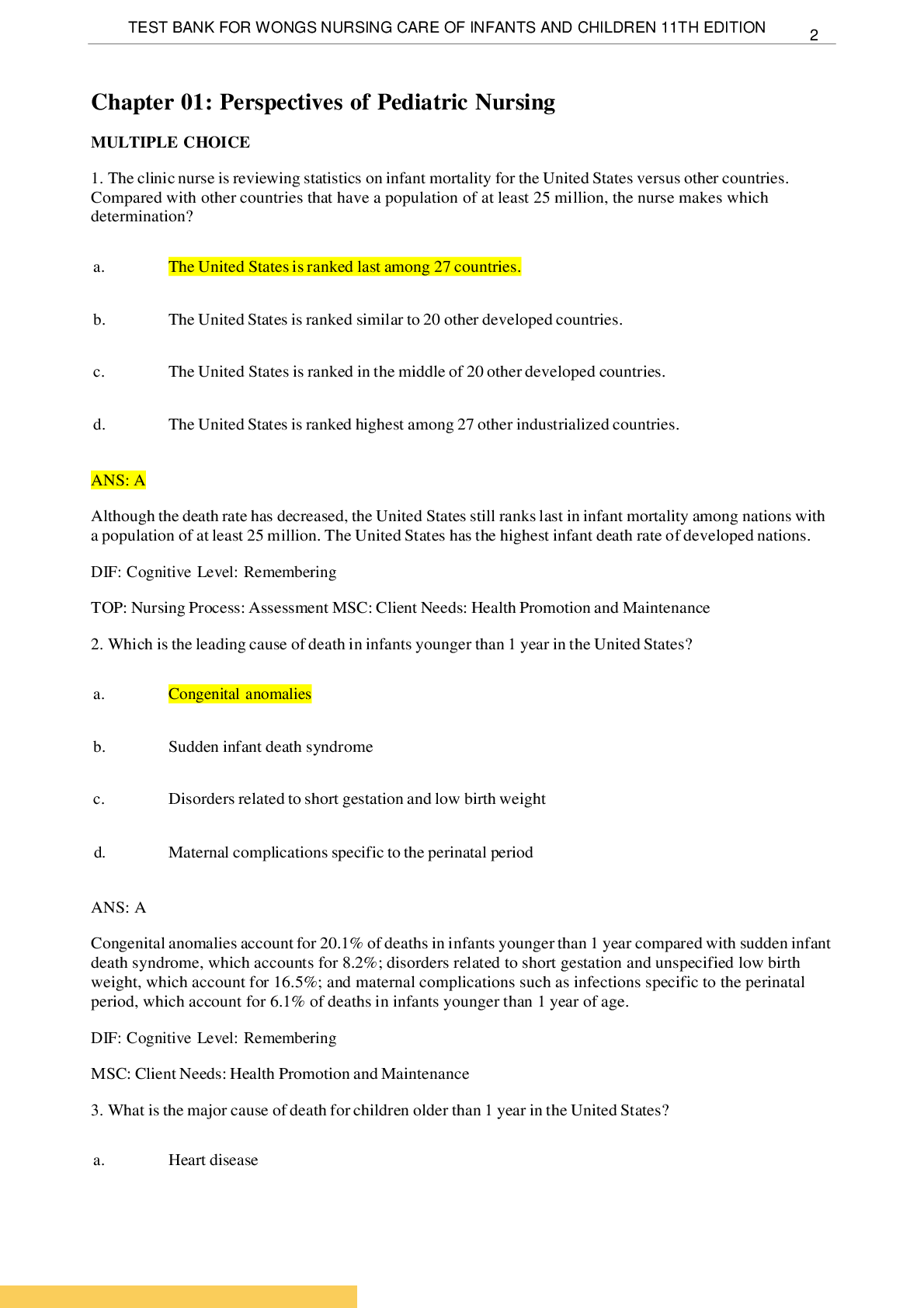 Preview image for Maternity and Pediatric Nursing 4th Edition Ricci Kyle Carman Test Bank all Chapters 1 to 51 with correct questions and answers rationale