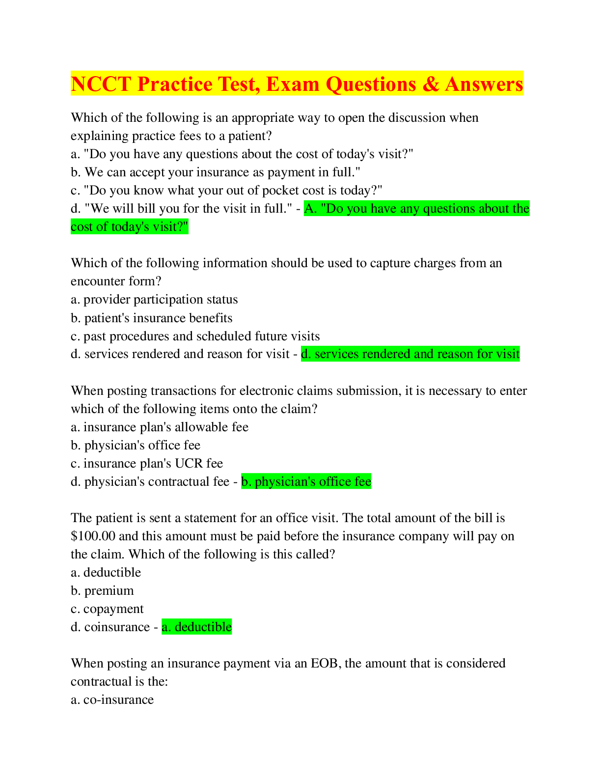 Preview image of NCCT Practice Test, Exam Questions & Answers document
