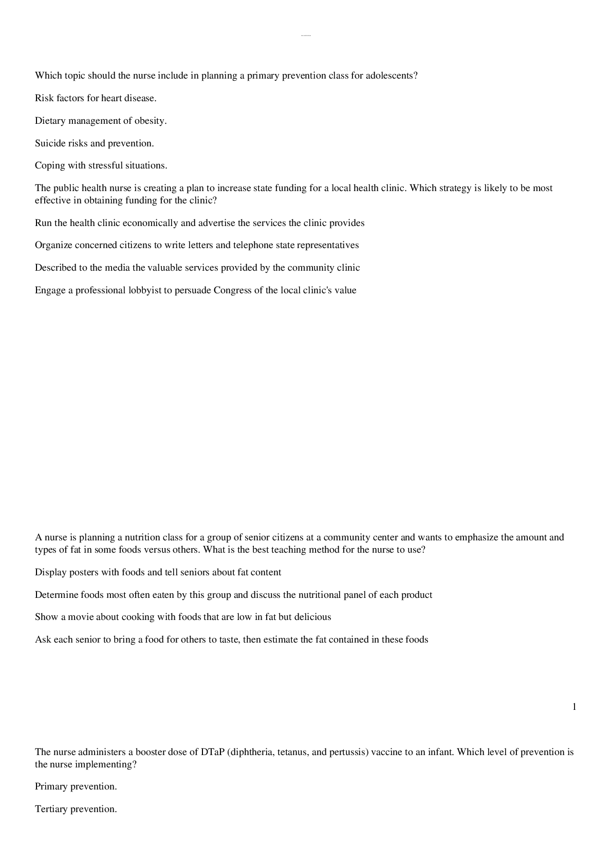 Preview image of COMMUNITY HEALTH PRACTICE EXAM - VERSION A document