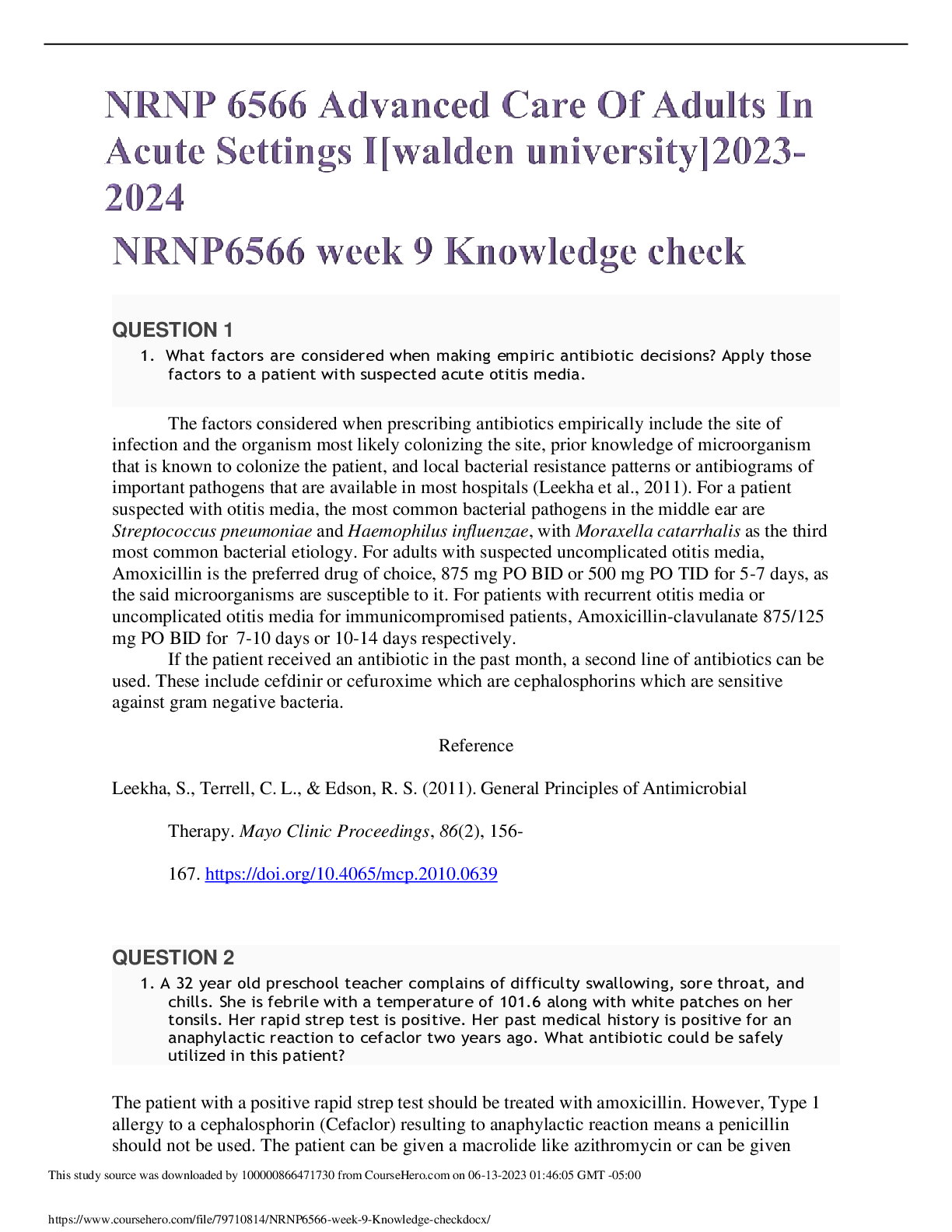 Preview image for NRNP 6566 Advanced Care Of Adults In Acute Settings I[walden university]2023-2024