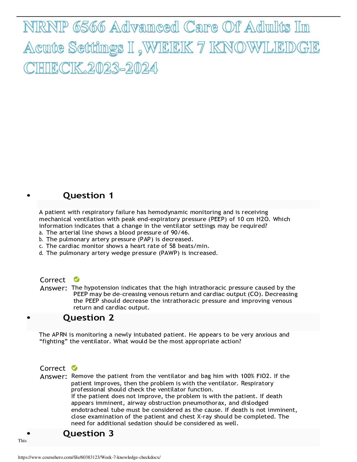Preview image for NRNP 6566 Advanced Care Of Adults In Acute Settings I ,WEEK 7 KNOWLEDGE CHECK.2023-2024