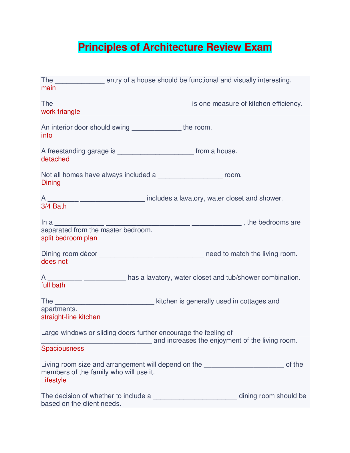 Preview image of Principles of Architecture Review Exam document