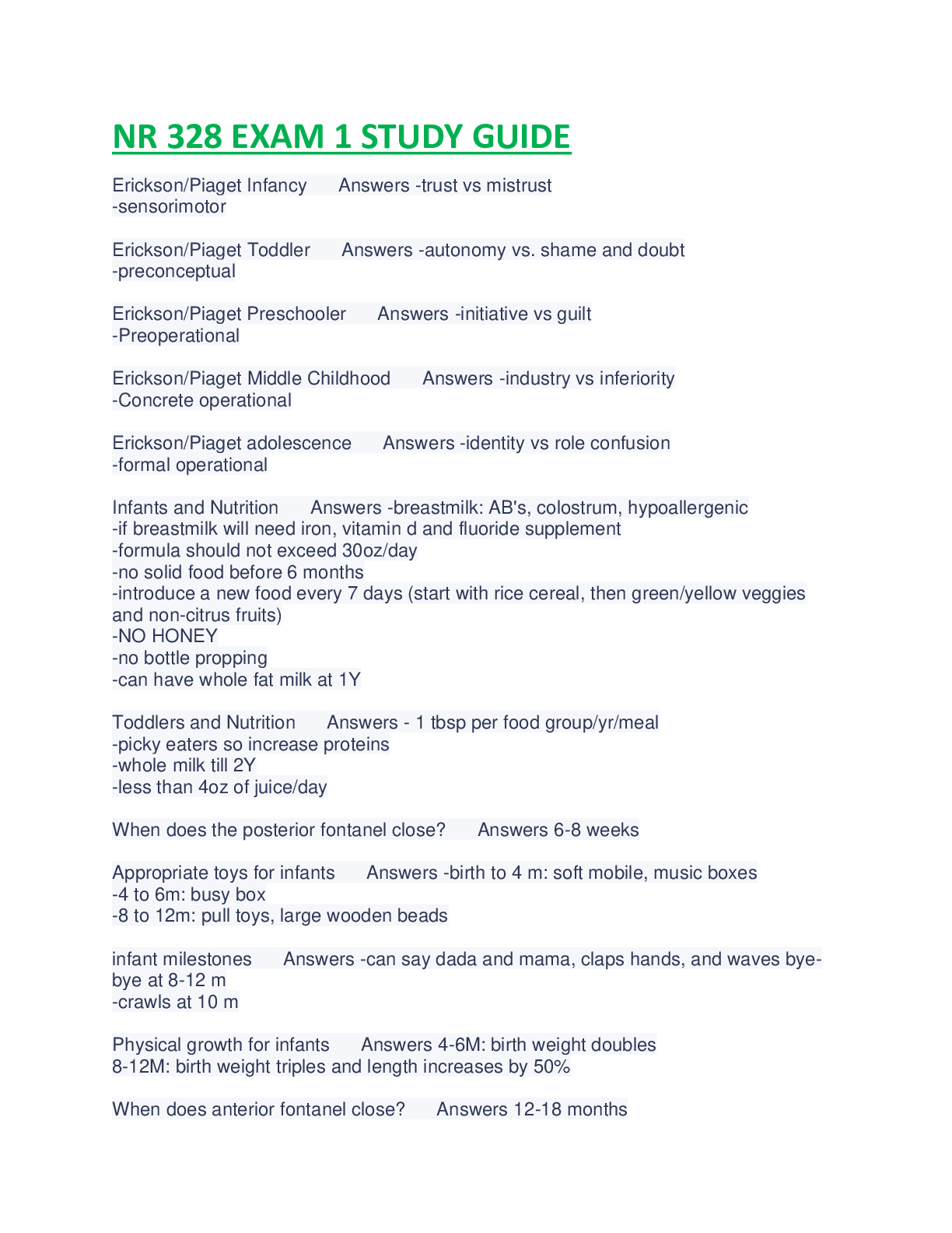 Preview image of NR 328 EXAM 1 STUDY GUIDE WITH COMPLETE SOLUTIONS. document