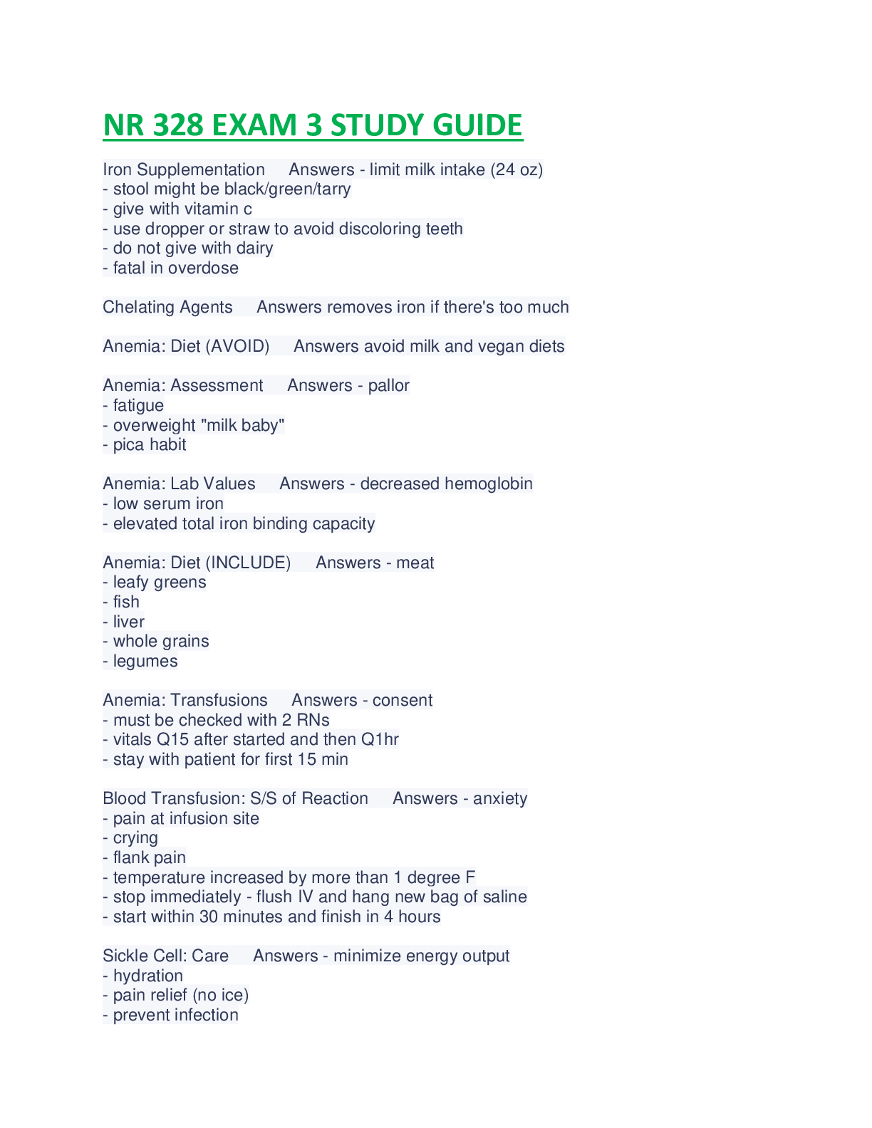 Preview image of NR 328 EXAM 3 STUDY GUIDE RATED A. document