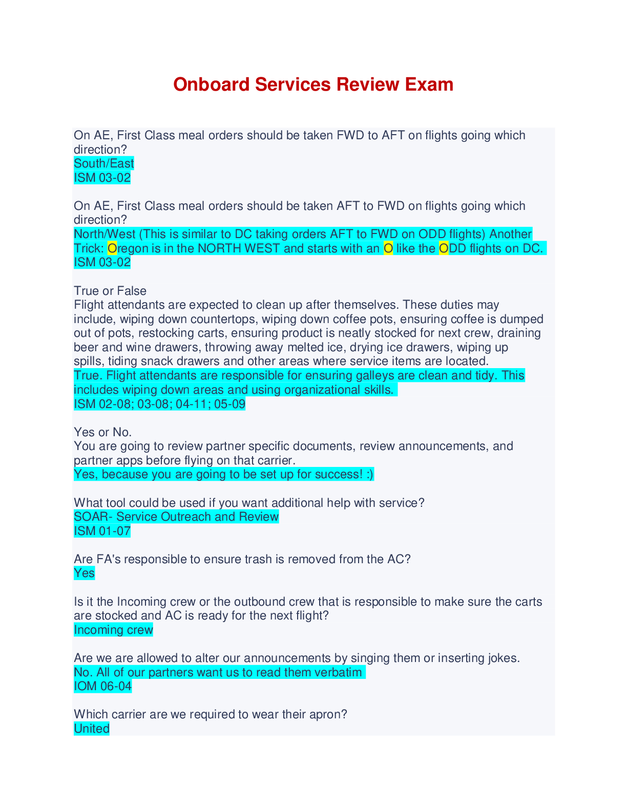 Preview image of Onboard Services Review Exam | 30 Questions and Answers document