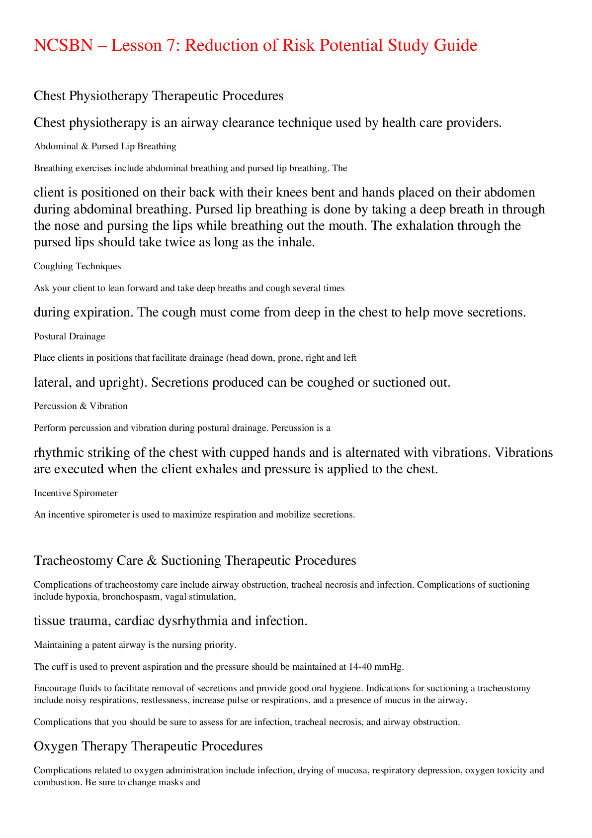 Preview image for NCSBN – Lesson 7: Reduction of Risk Potential Study Guide,100% CORRECT